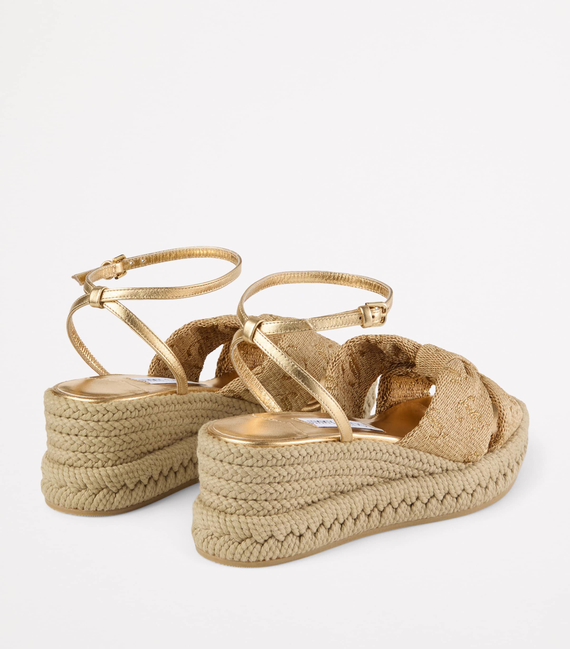 【Jimmy Choo】Aella Wedge 60 ラフィア ウェッジ サンダル JIMMY CHOO Aella 60 raffia-jacquard and leather wedge