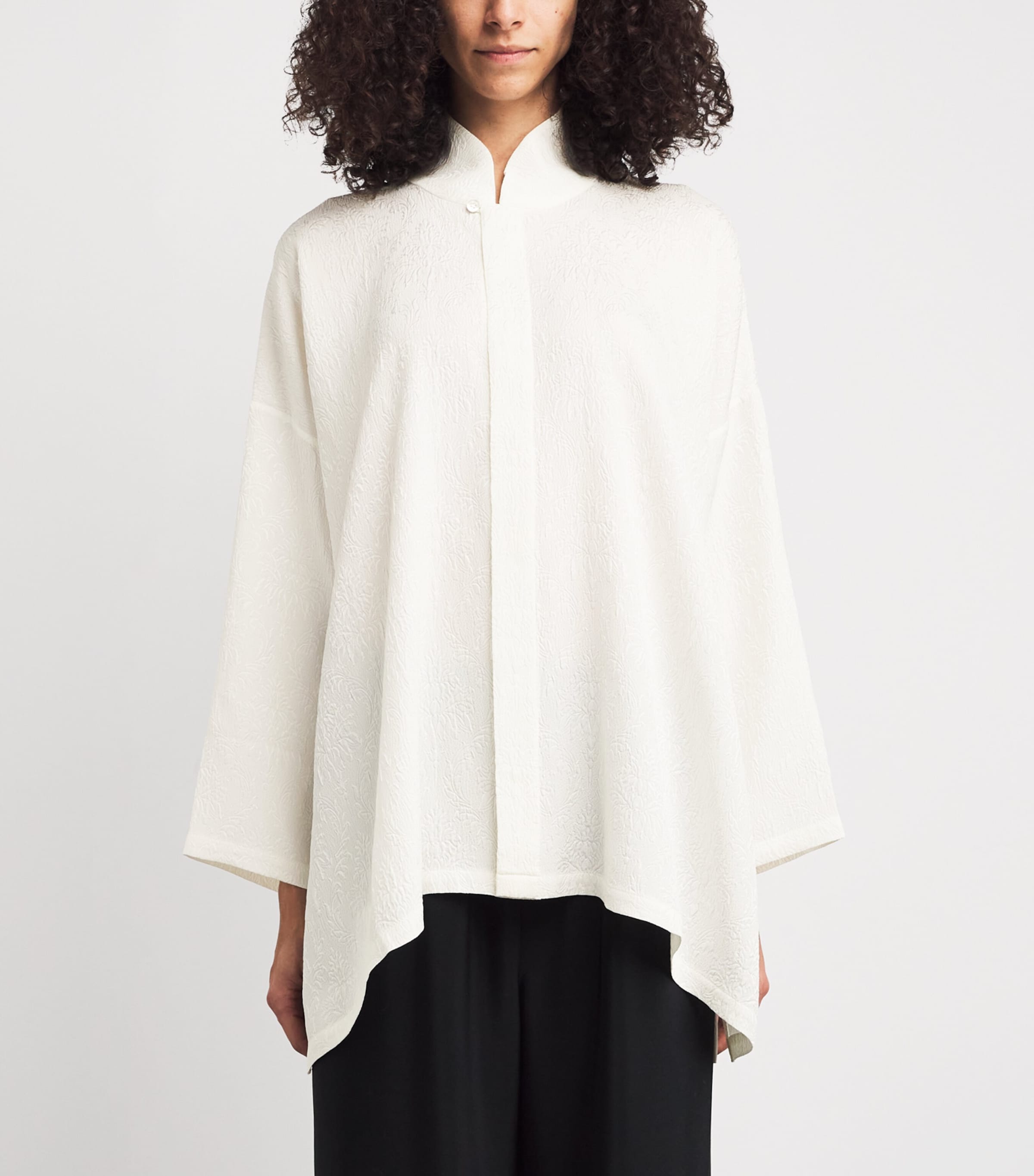 Silk Stand-Collar Wide Shirt IVORY Image 3