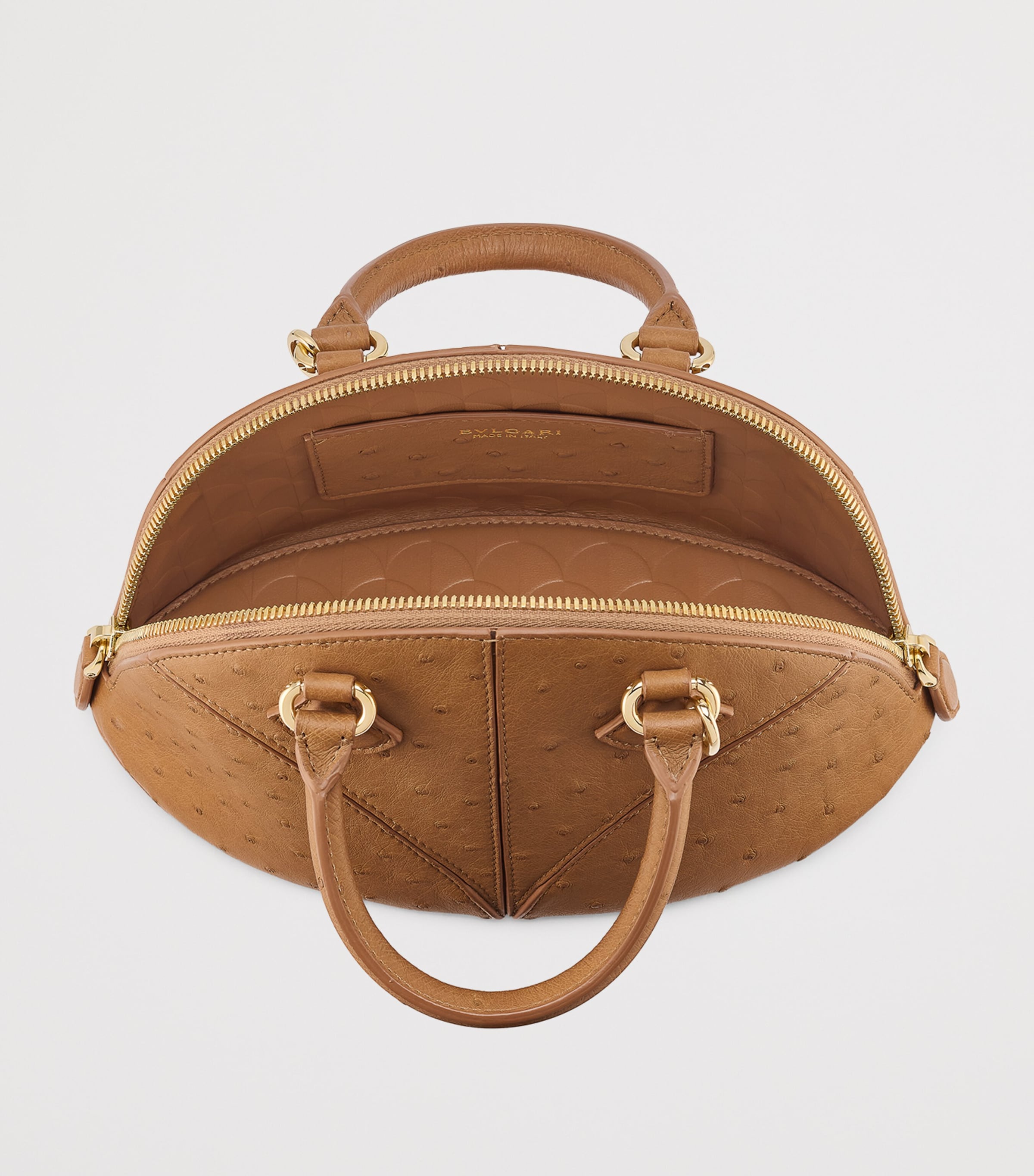 Ostrich Leather Marquise Top-Handle Bag BROWN Image 4