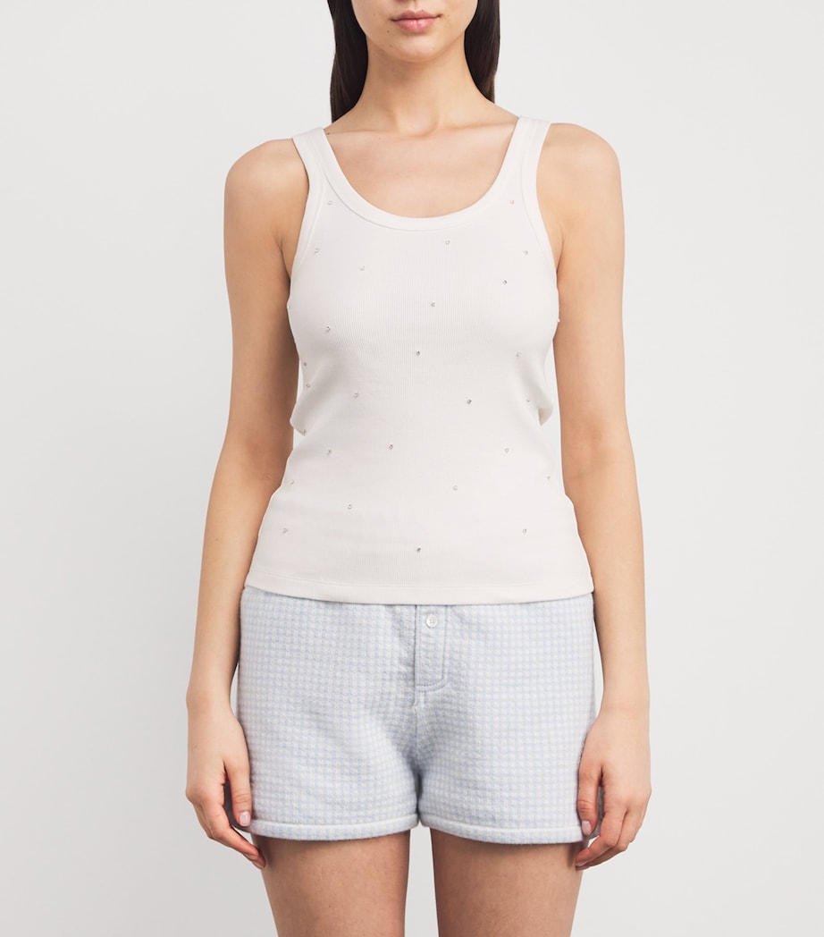 Stretch-Cotton Diamanté Tank Top WHITE Image 3