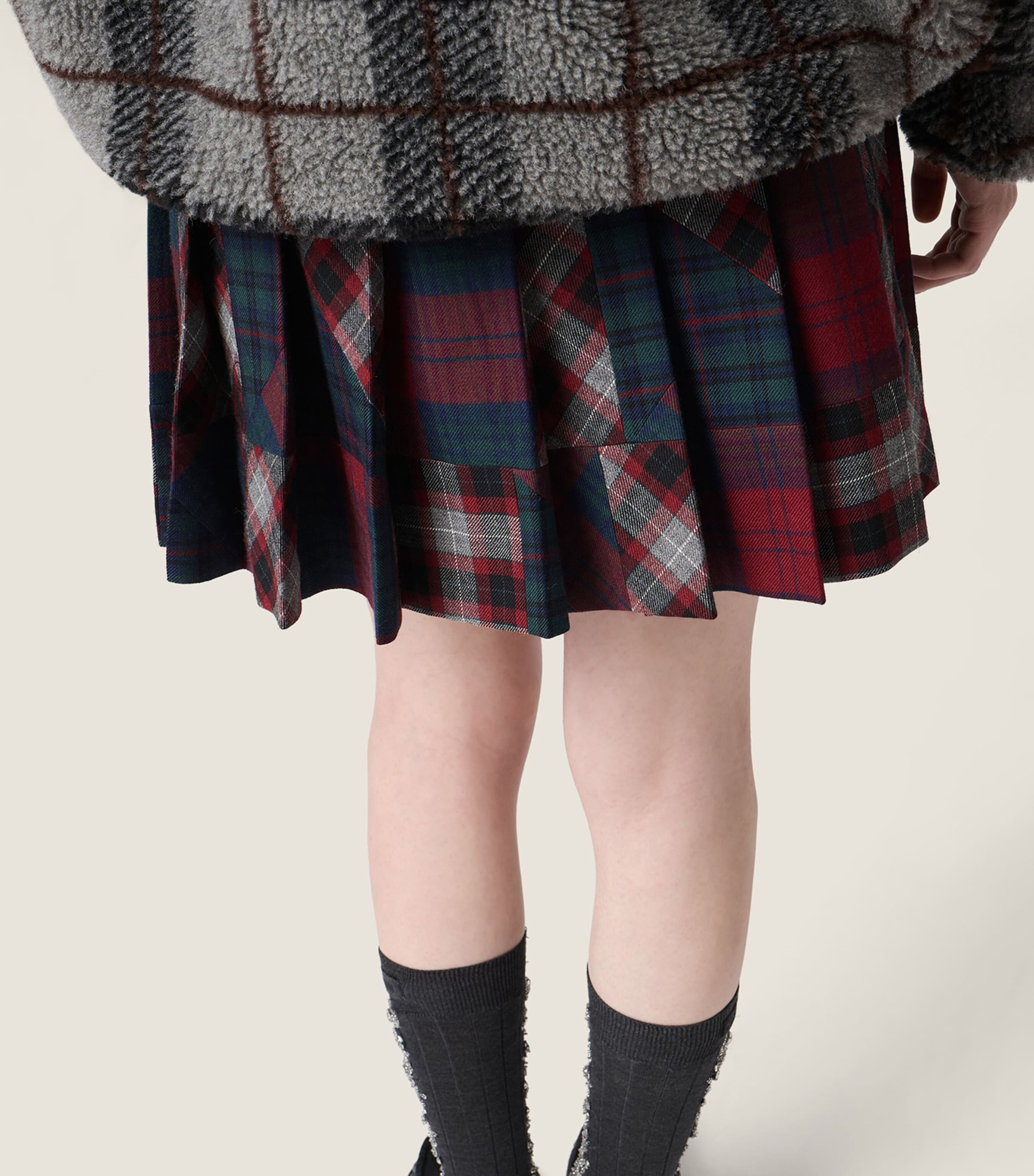 Wool Plaid Pleated Mini Skirt F0055 Image 5