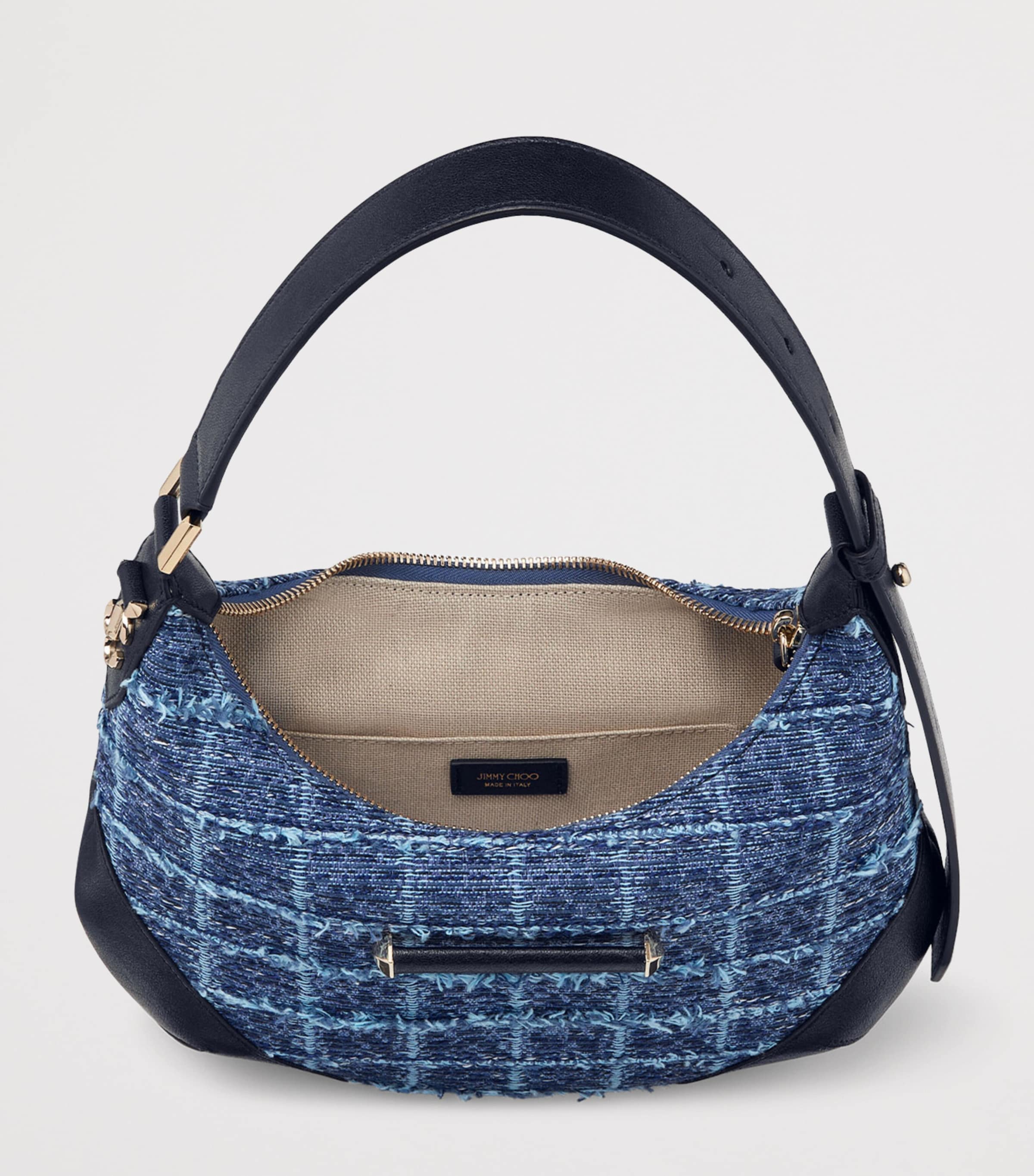 Jimmy Choo Leather-Denim Bar Shoulder Bag Denim Grid/marine/sh Image 4