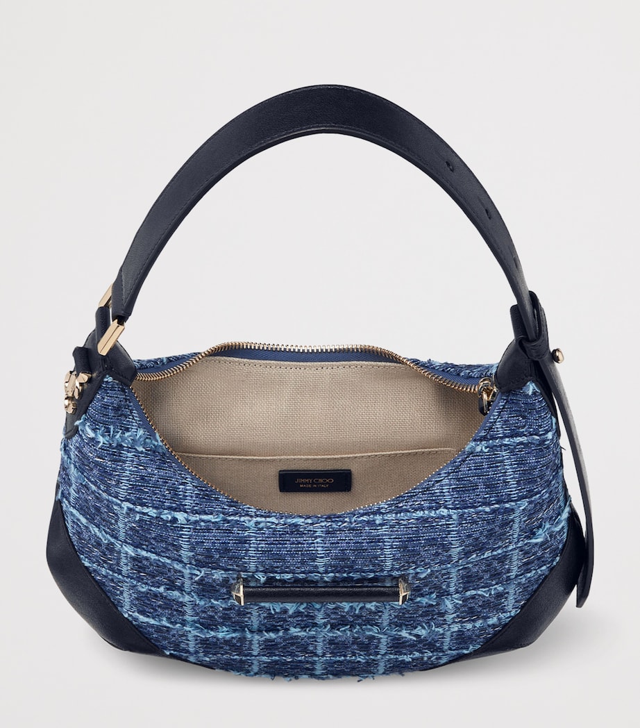 Jimmy Choo Leather-Denim Bar Shoulder Bag Denim Grid/marine/sh Image 4