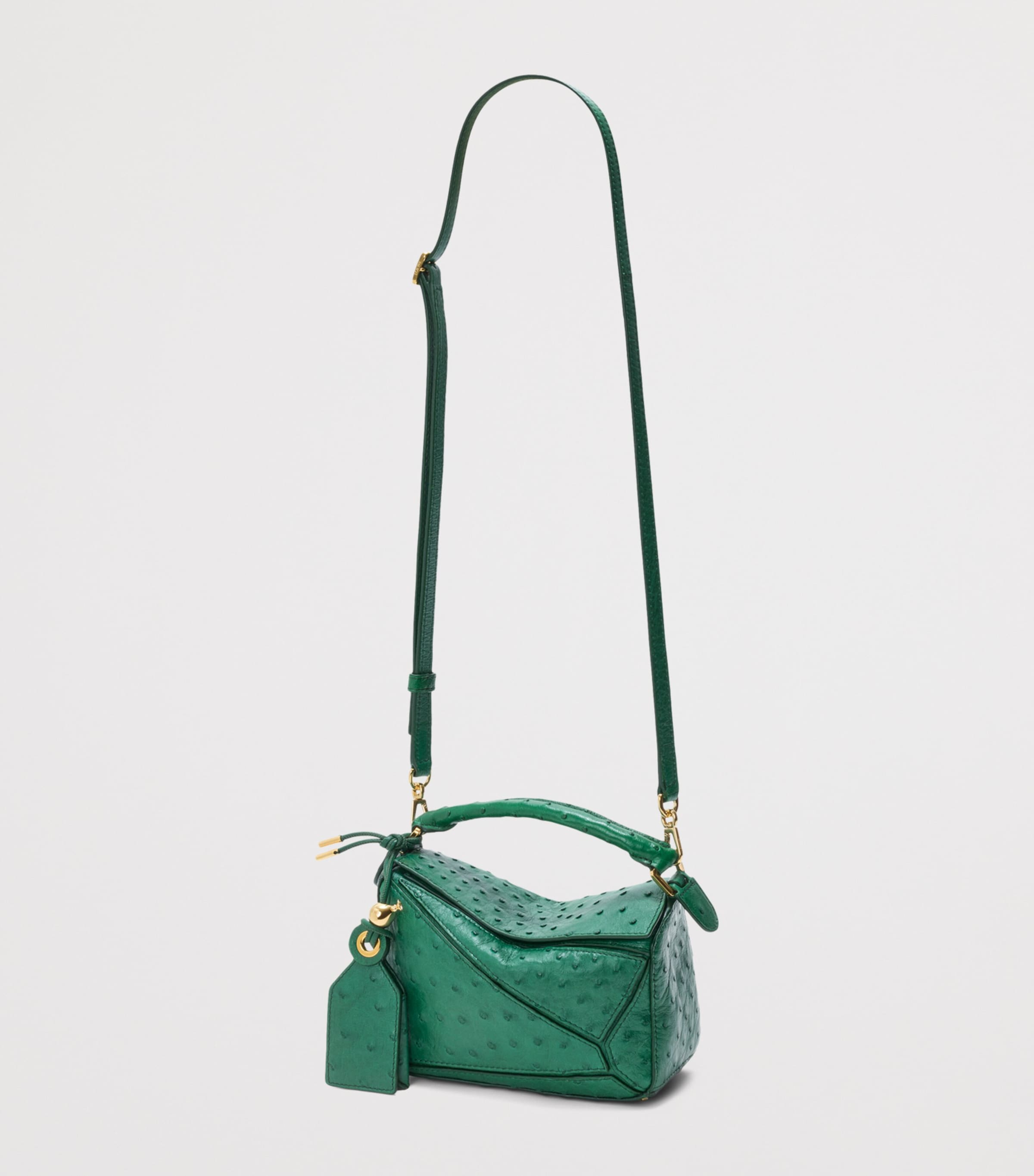 LOEWE Mini Ostrich Leather Puzzle Top-Handle Bag Emerald Green Image 3