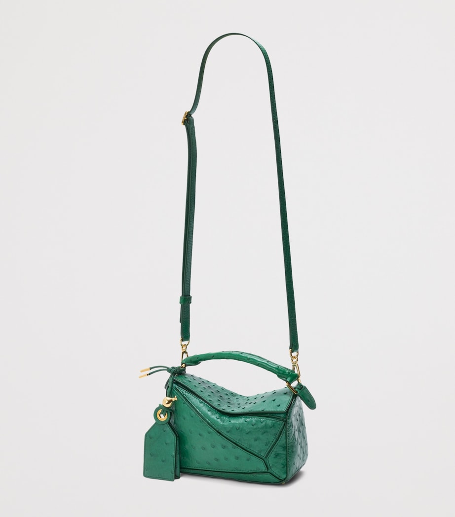 LOEWE Mini Ostrich Leather Puzzle Top-Handle Bag Emerald Green Image 3