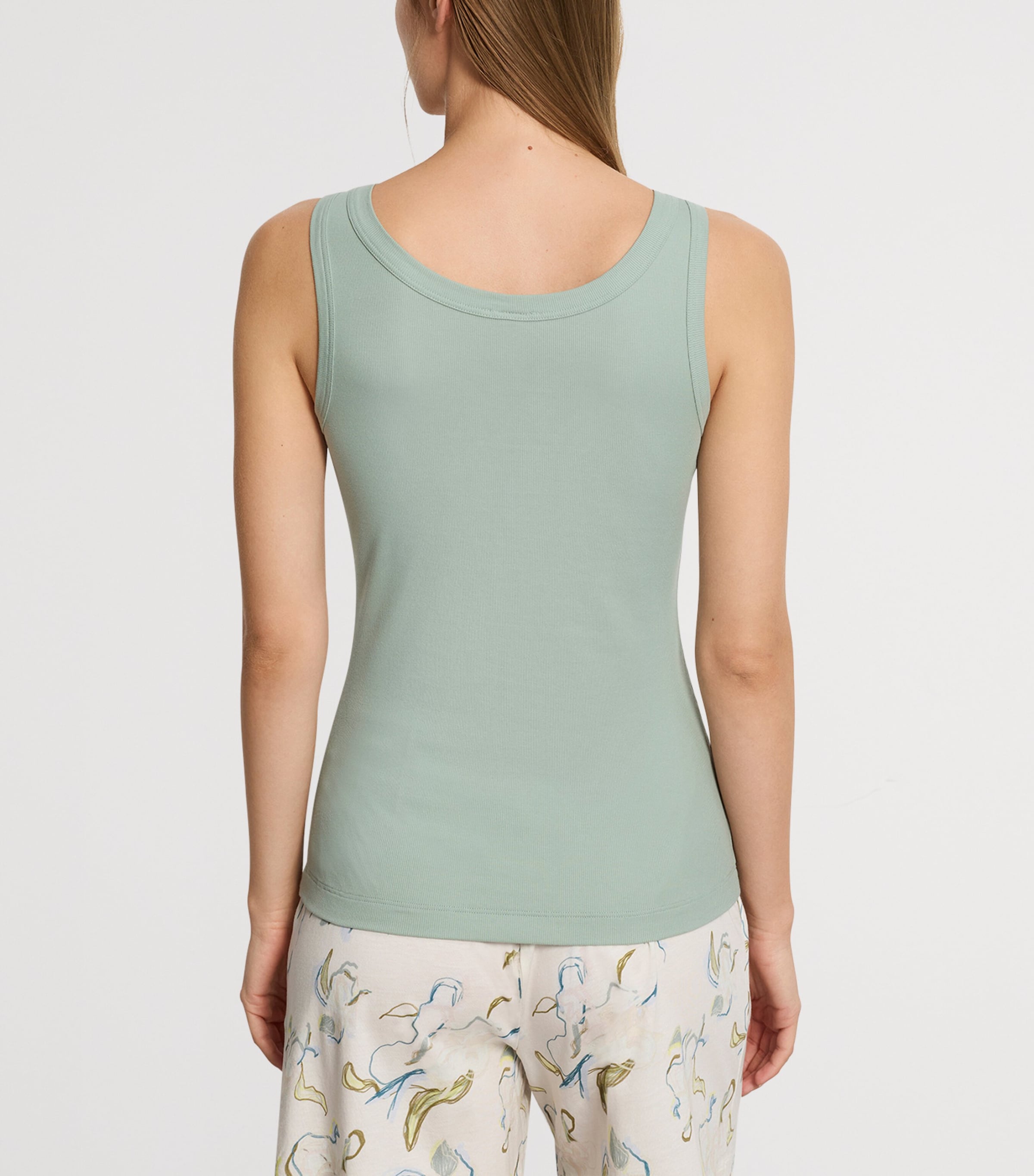 Hanro Womens Stretch-Cotton Sleep & Lounge Tank Top Dark Seafoam Image 3