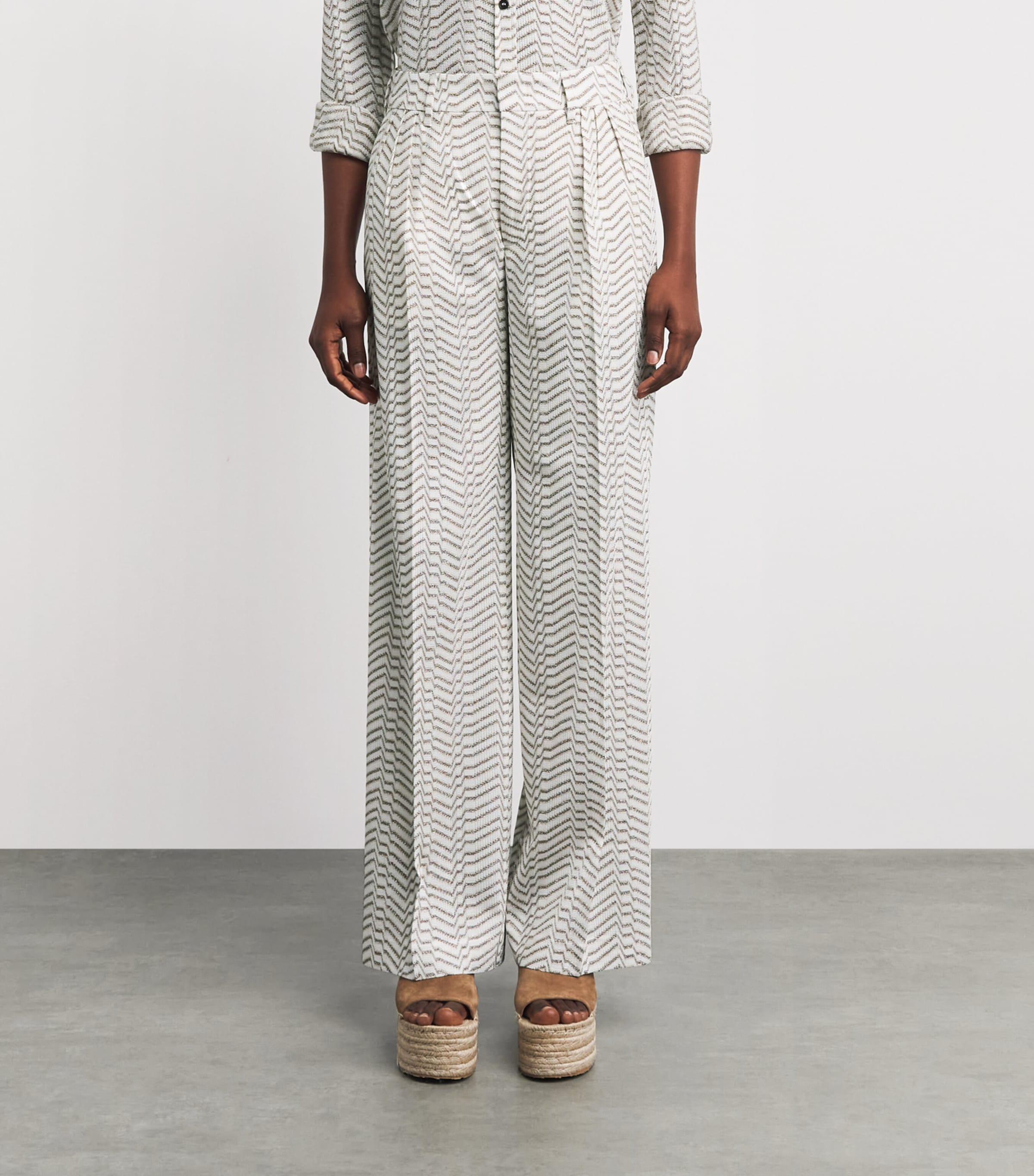 Missoni Womens Chevron Pleated Wide-Leg Trousers White And Gold Image 4