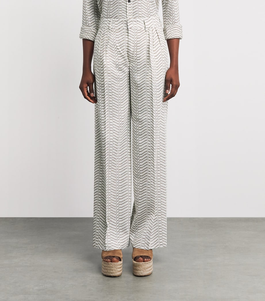 Missoni Womens Chevron Pleated Wide-Leg Trousers White And Gold Image 4