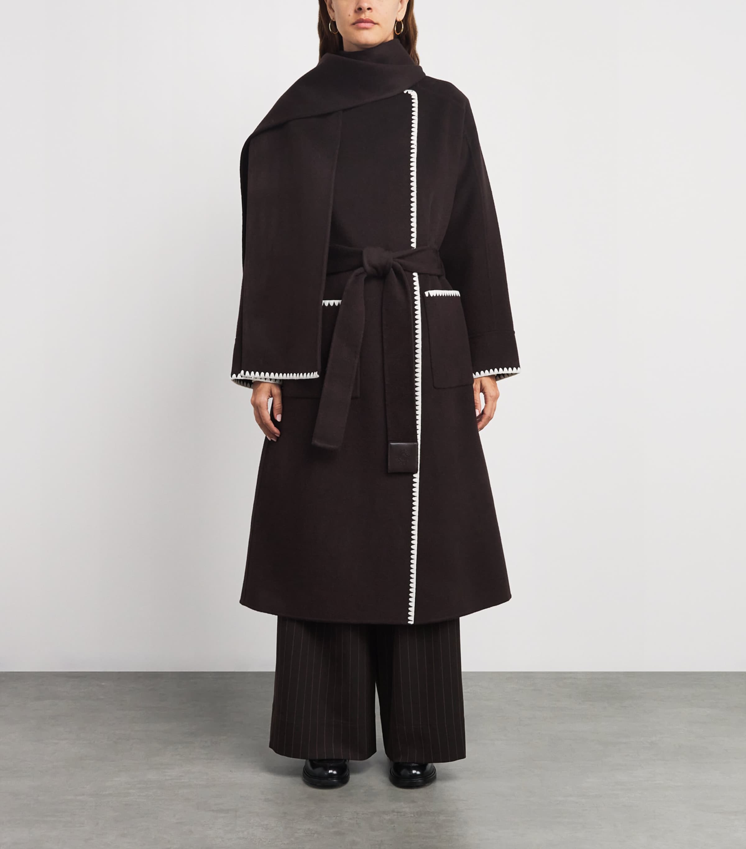 Wool-Blend Wrap Coat DARK BROWN Image 3