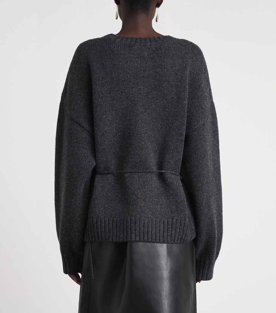 St. Agni Womens Merino Wool Belted Sweater Dark Chrcoal Melange Image 5