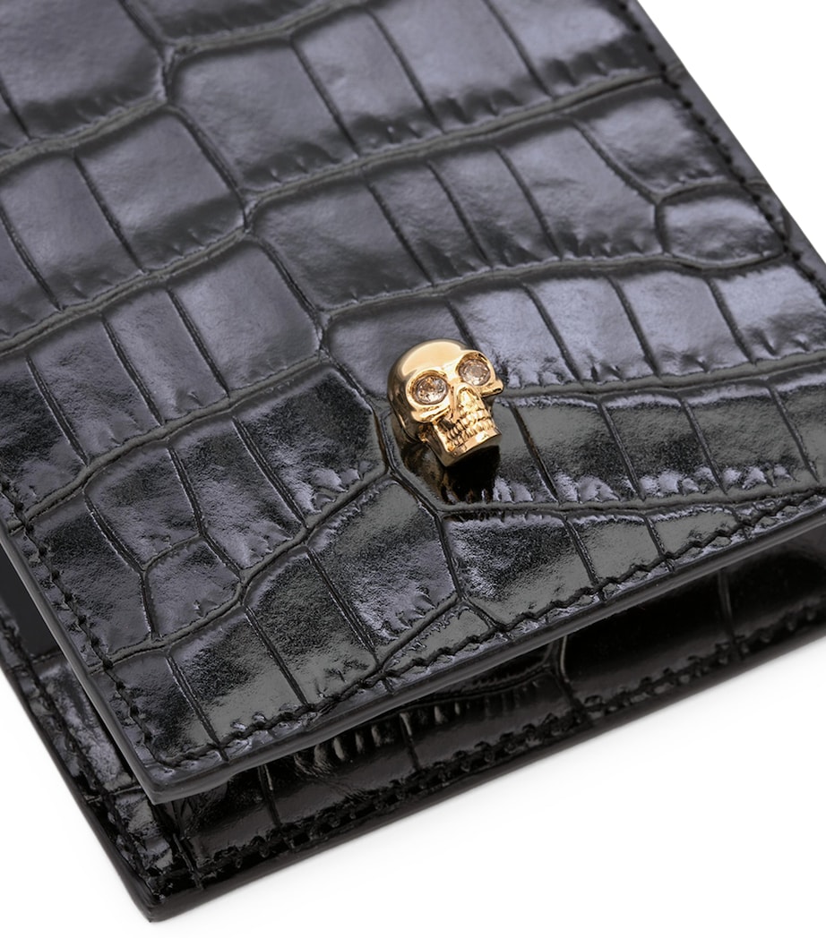 Skull-embellished croc-embossed leather phone case 1050 Image 4