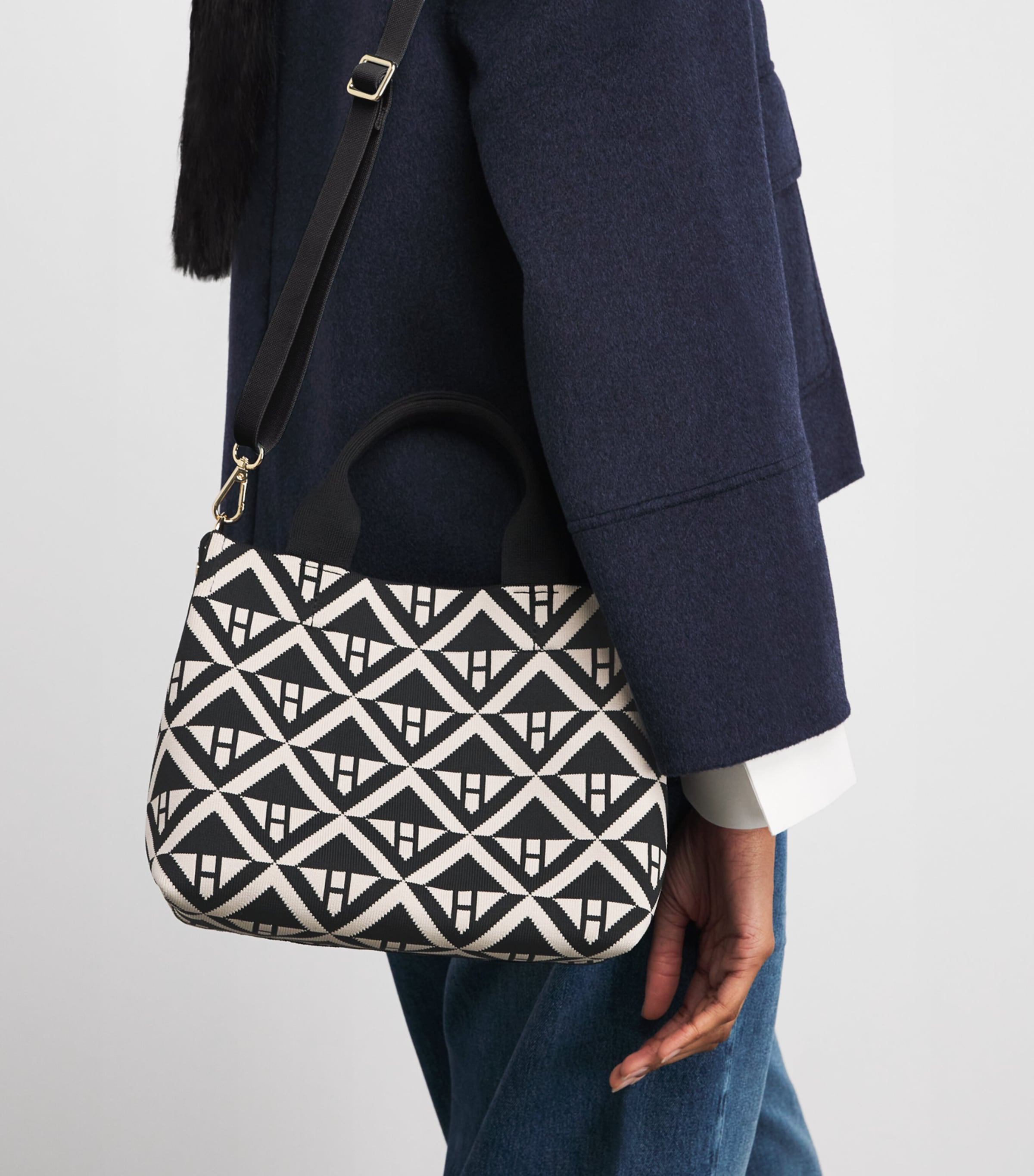 Harrods Small Geometric Tote Bag Black Image 5