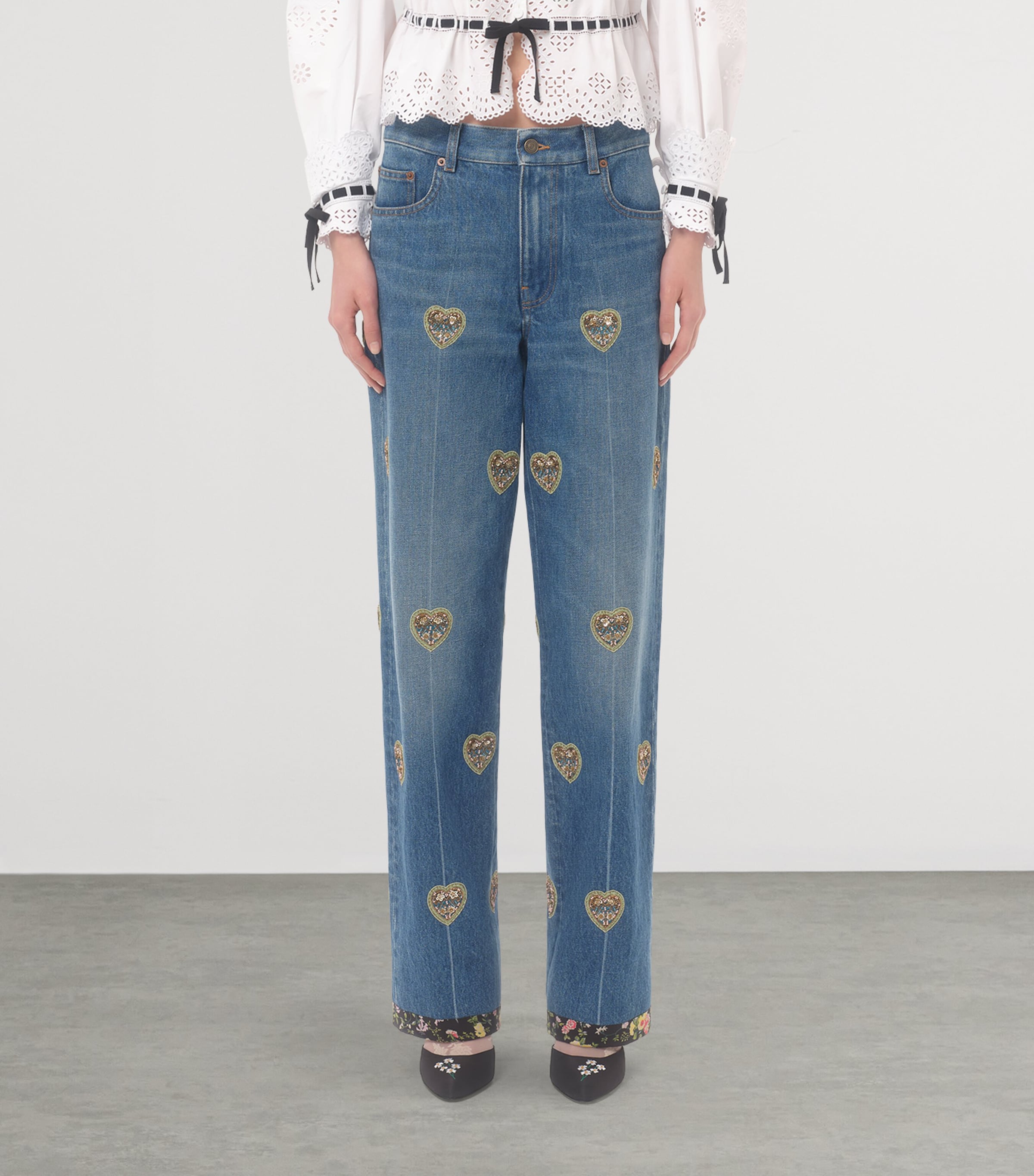 Valentino Womens Straight Embroidered-Detail Jeans Image 2