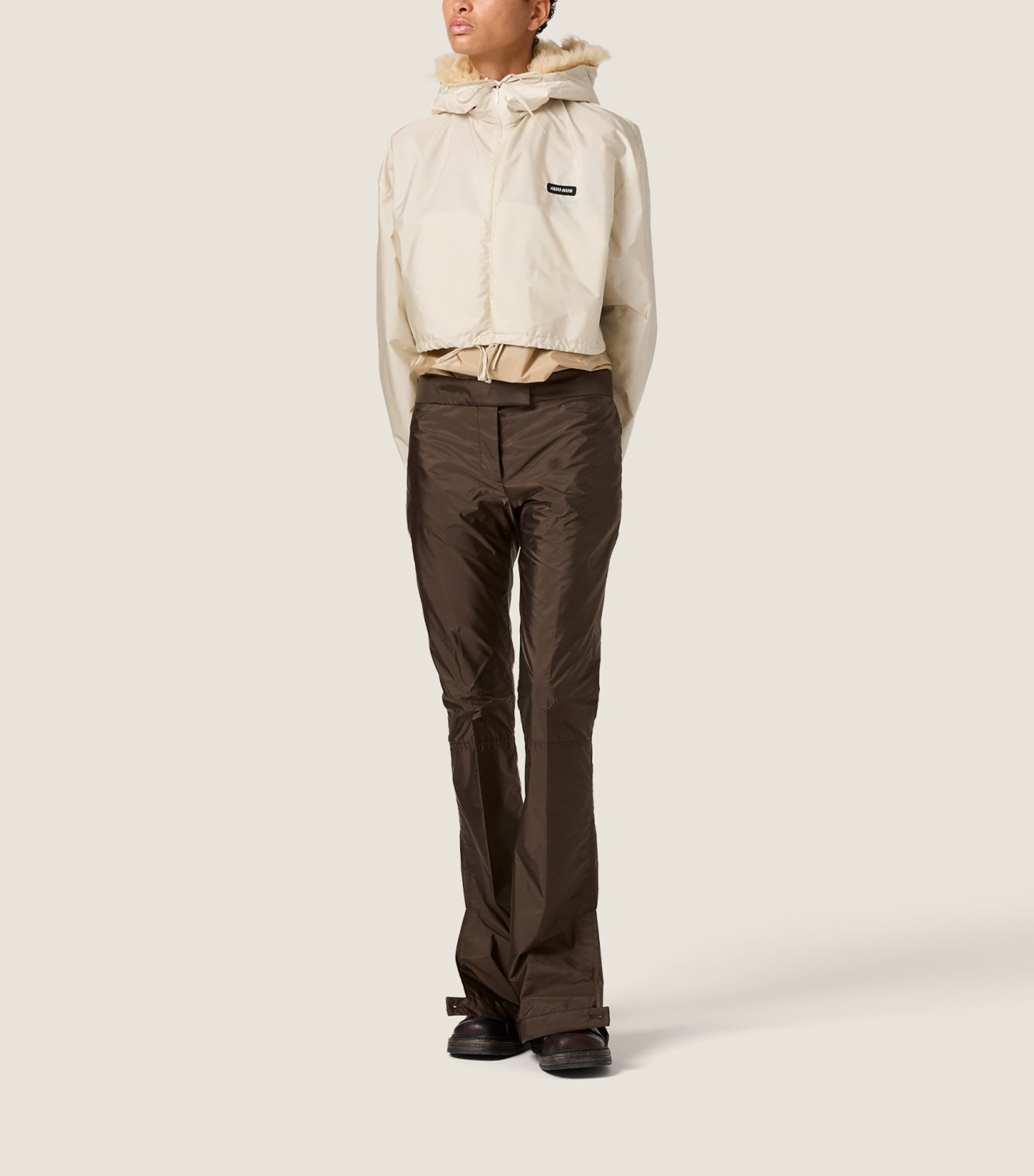 Miu Miu Womens Technical Fabric-Shearling Jacket Neutral Image 2