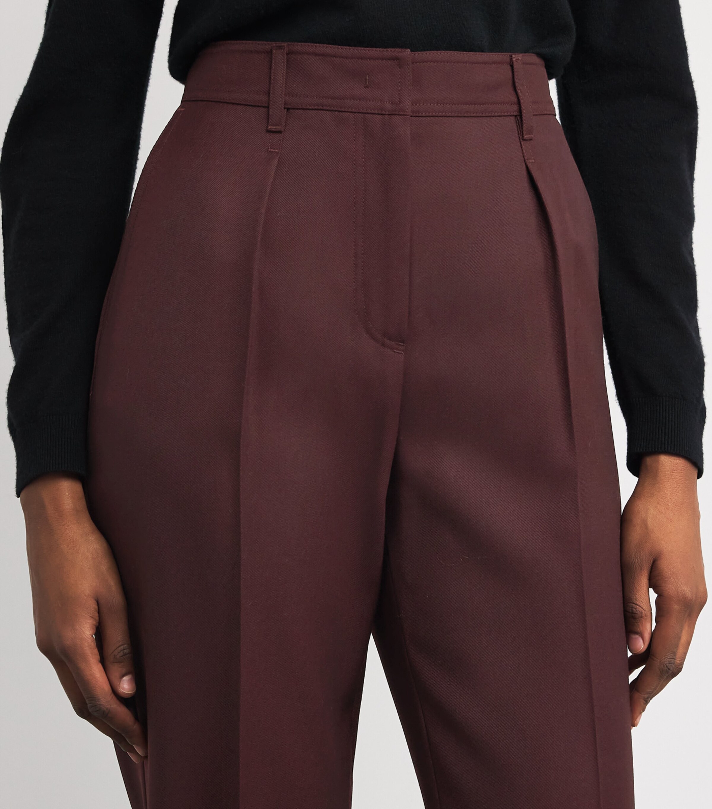 Virgin Wool Straight Trousers CHERRY Image 6