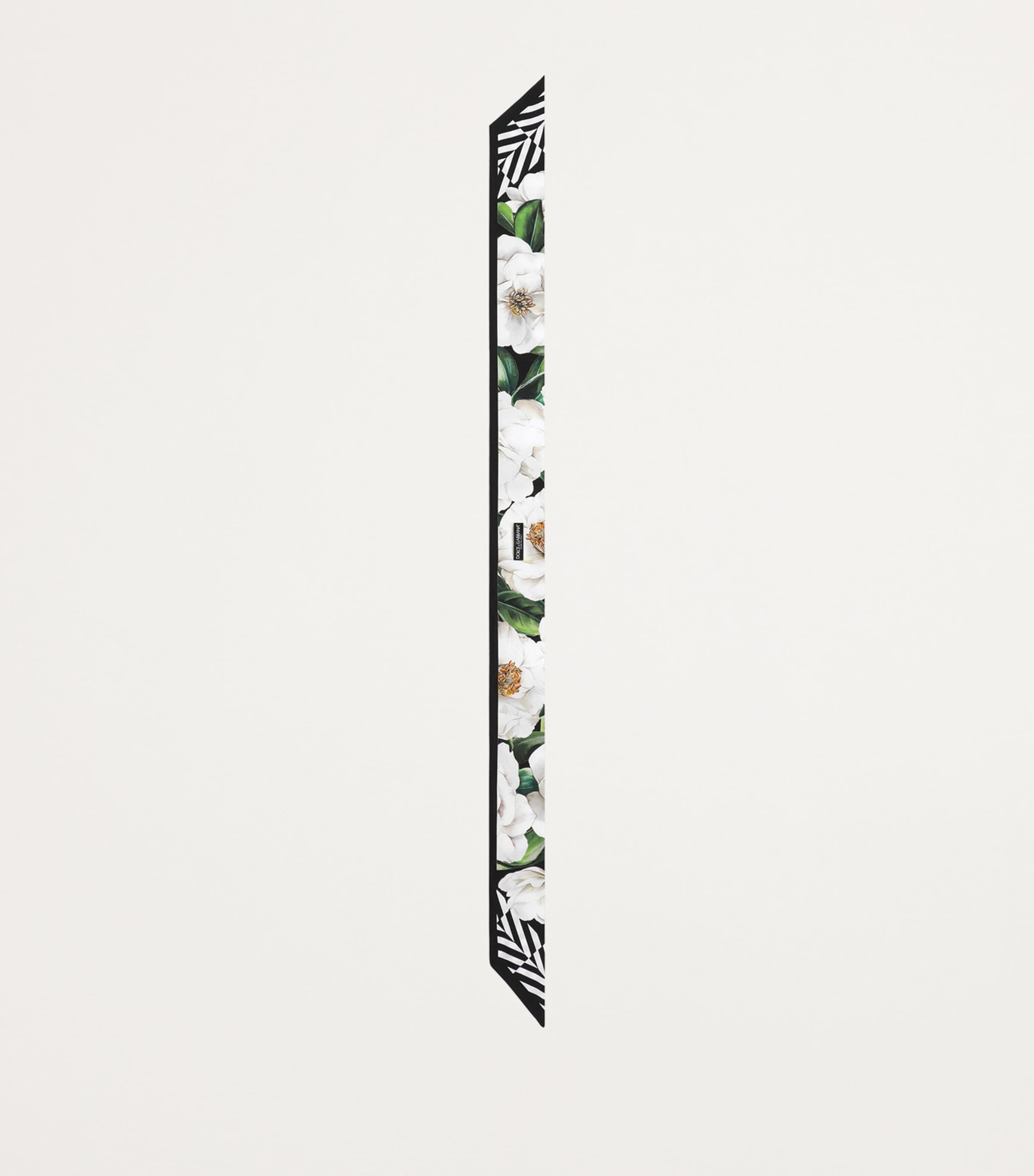 Dolce&Gabbana Silk Gardenia Print Skinny Scarf Gardenia/nero Image 2