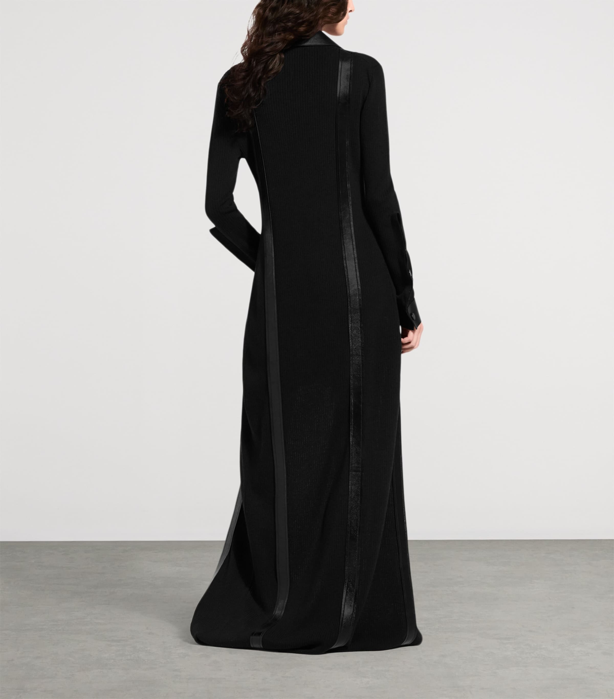 LOUIS VUITTON Womens Wool-Leather Longline Cardigan Black Image 3