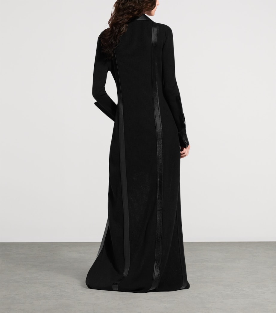 LOUIS VUITTON Womens Wool-Leather Longline Cardigan Black Image 3