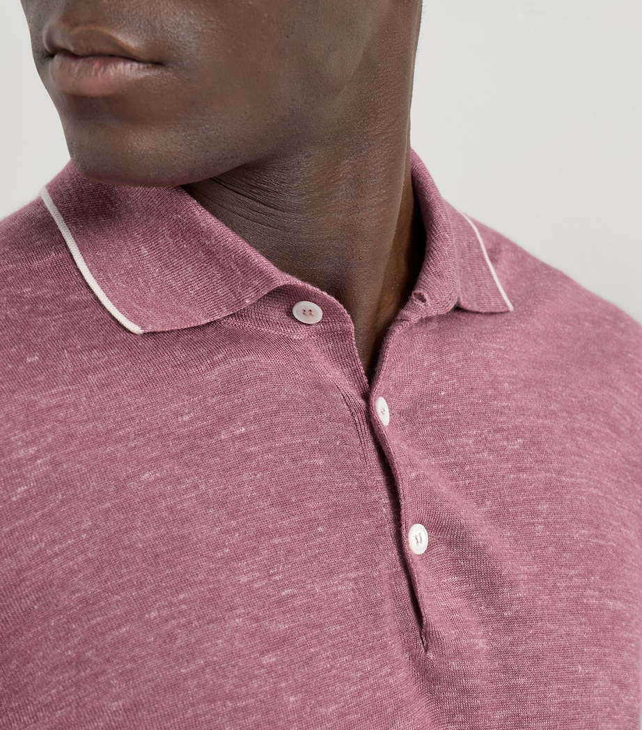 Brunello Cucinelli Mens Cashmere-Silk-Hemp Polo Shirt Image 6