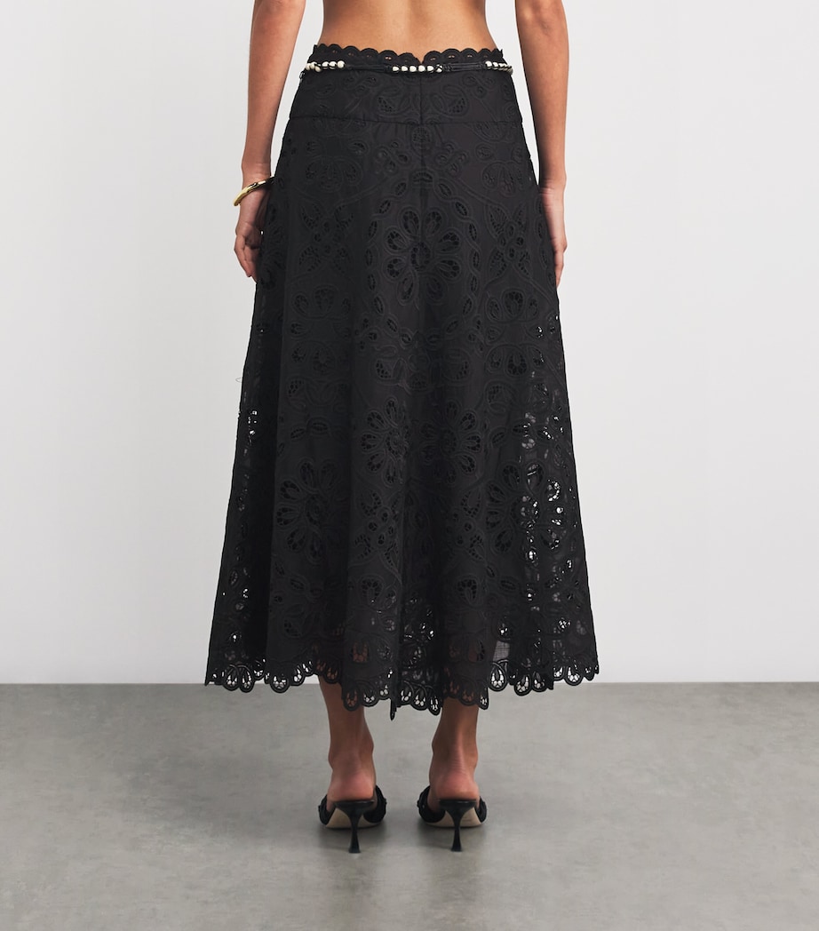 Cotton Rhiannon Embroidered Midi Skirt BLK/BLACK Image 4
