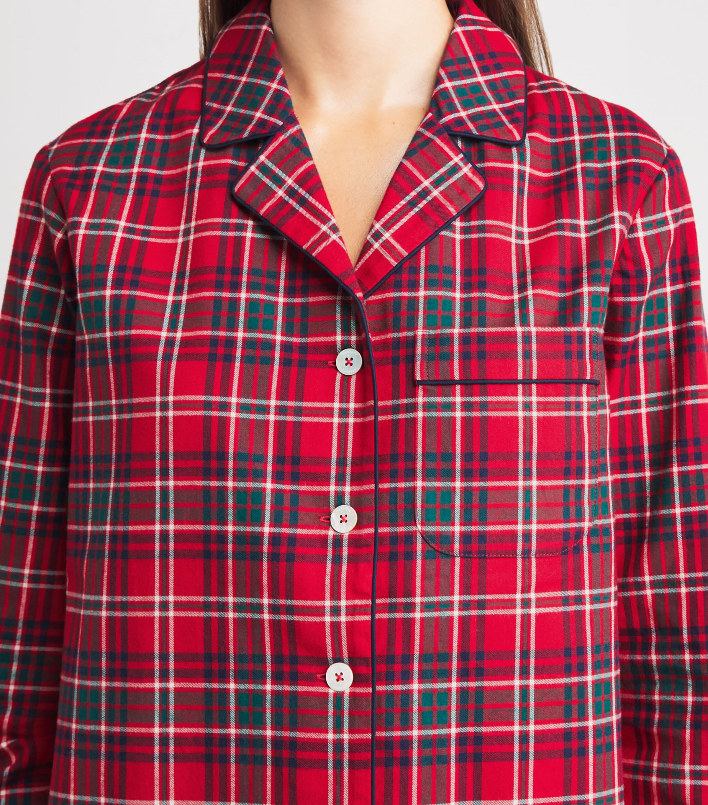 Harrods Womens Cotton Tartan Pyjama Set Red Image 5