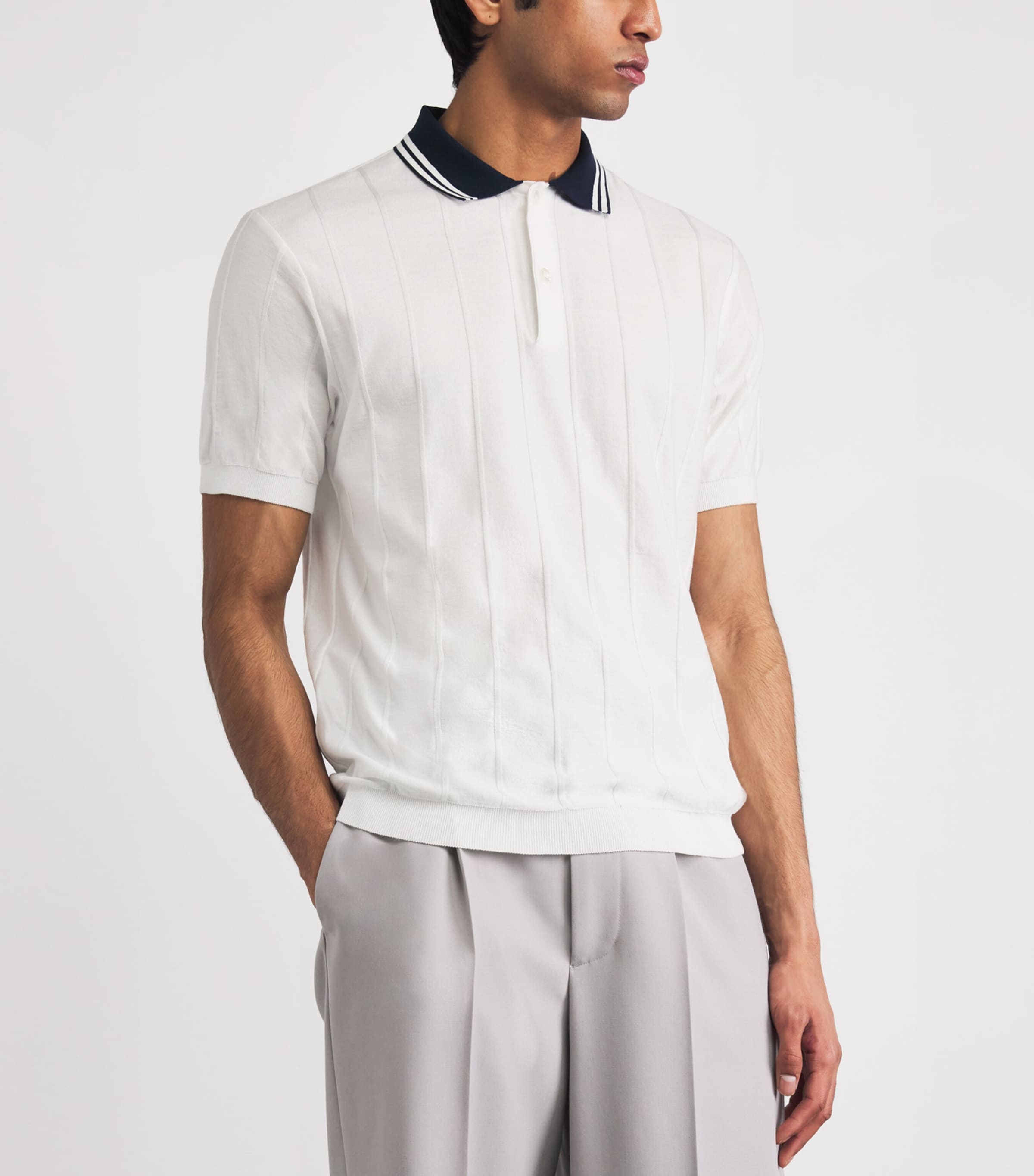 Paul & Shark Mens Cotton Rib-Knit Polo Shirt Panna Chiar Image 4