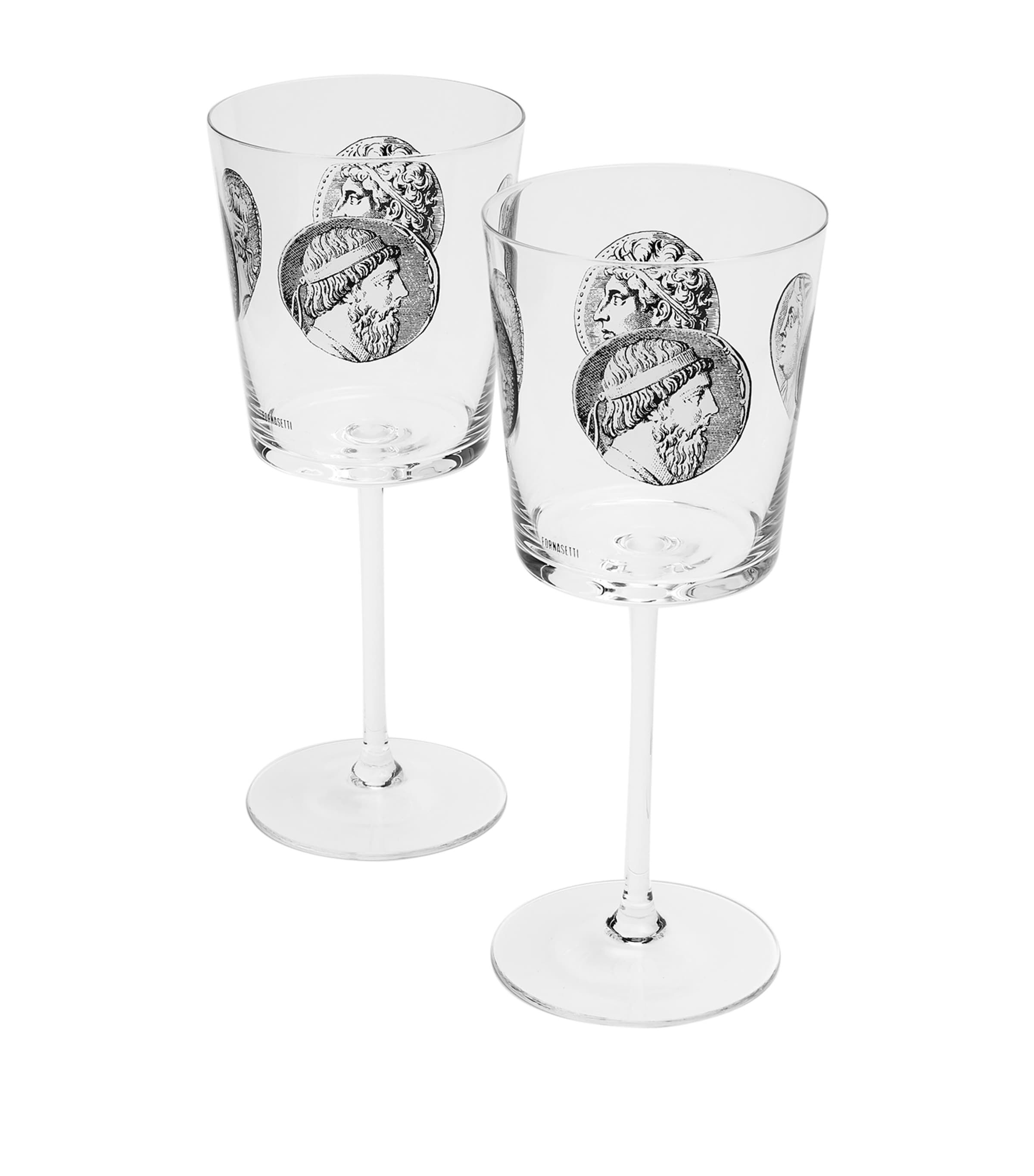 Fornasetti Set Of 2 Cammei Wine Glasses