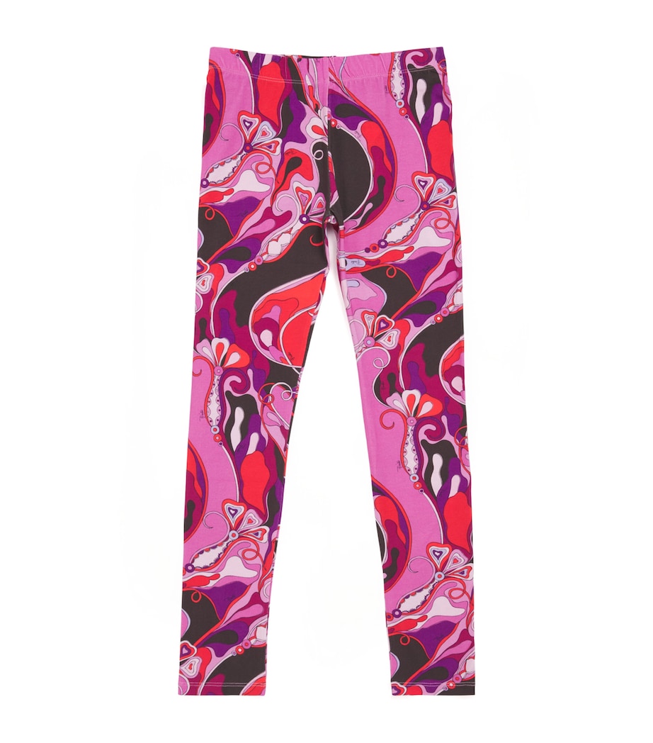 Stretch-Cotton Orchidee Print Leggings (4-14 Years) 513ROFUCHSIA/RED Image 1