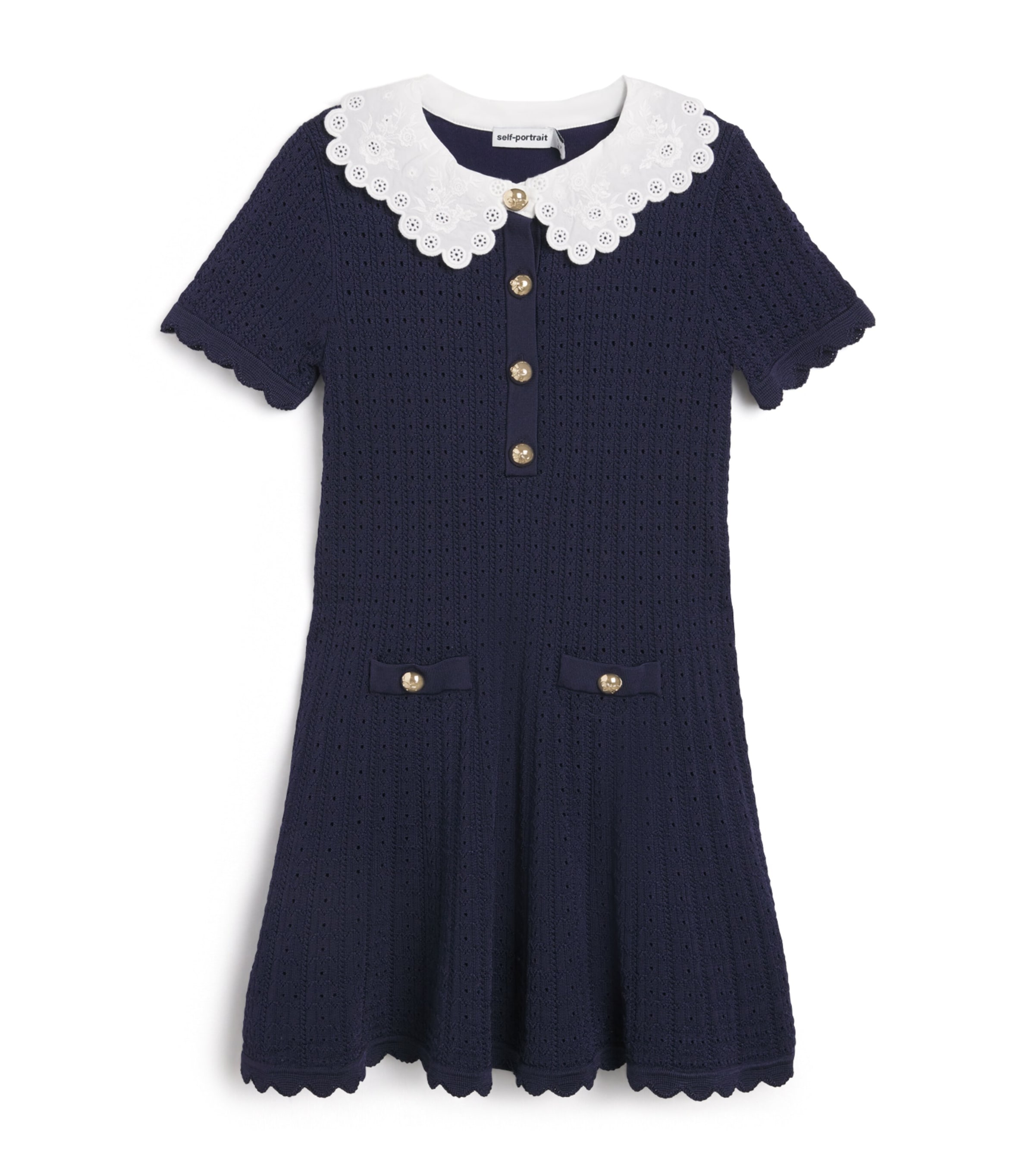 Self-Portrait Kids Knitted Collar Dress (3-12 Years) Navy Image 1