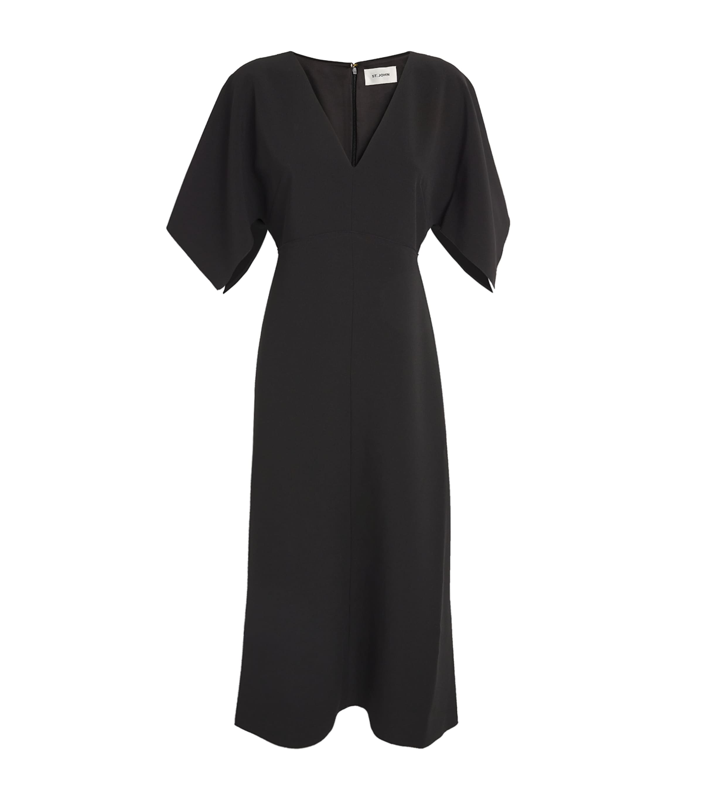 Shop St John Flutter-sleeve Midi Dress In Black