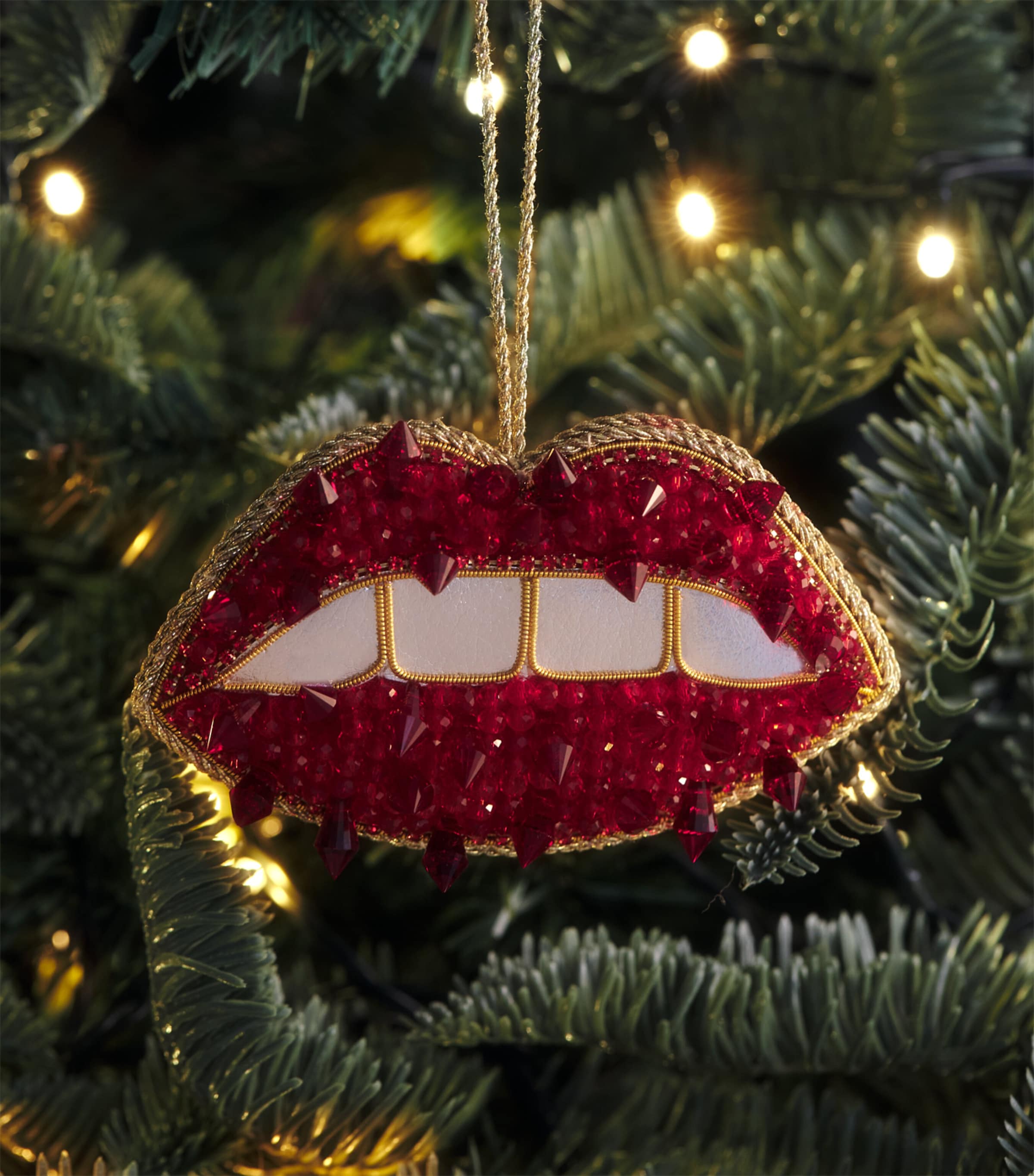 Tinker Tailor Beaded Lips Tree Decoration Red & Gold Image 3