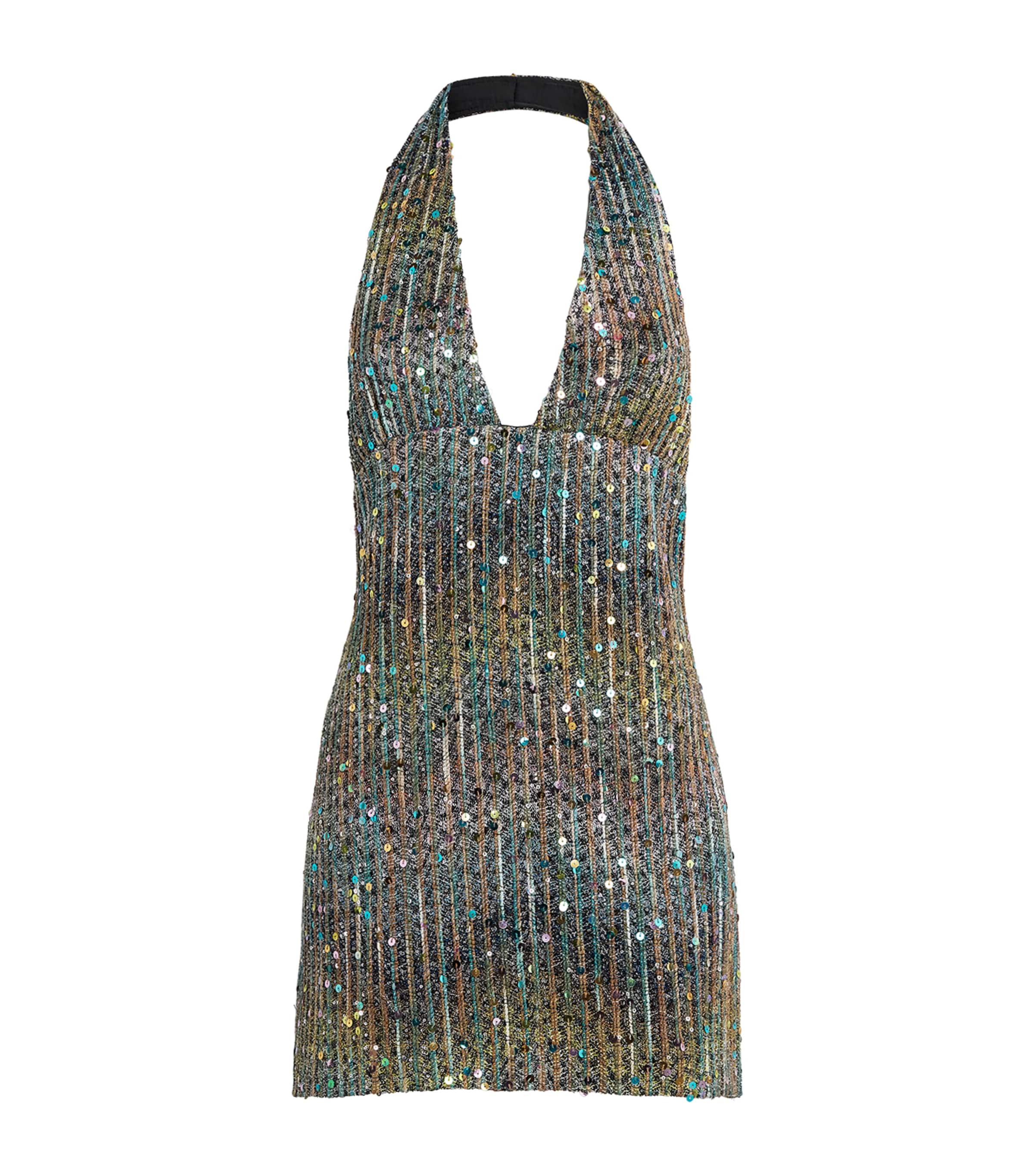 Missoni Womens Metallic Halterneck Mini Dress Smsntmlt Brwn Bl Wht Image 1