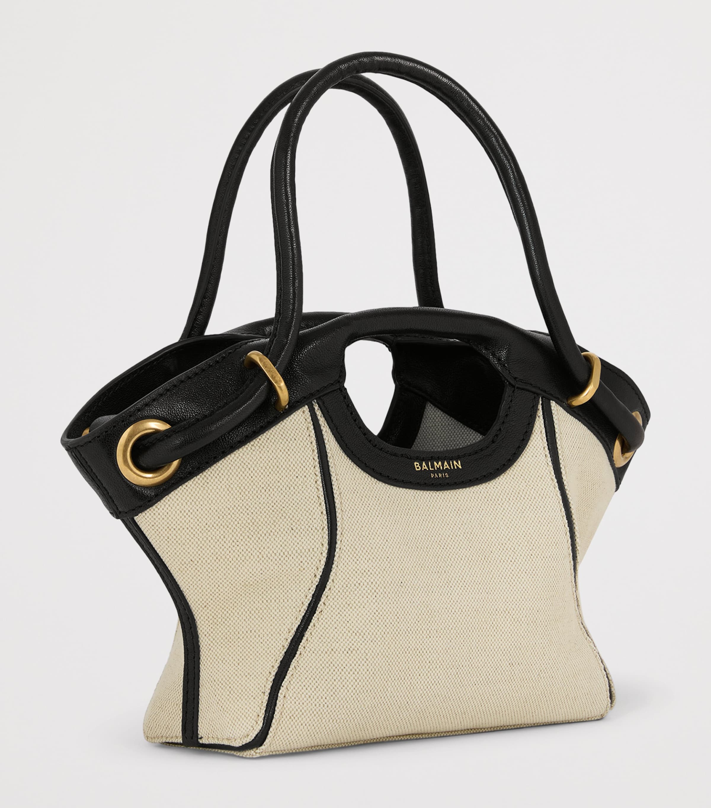 Balmain Womens Small Canvas Tote Bag Gte Naturel / Noir Image 3