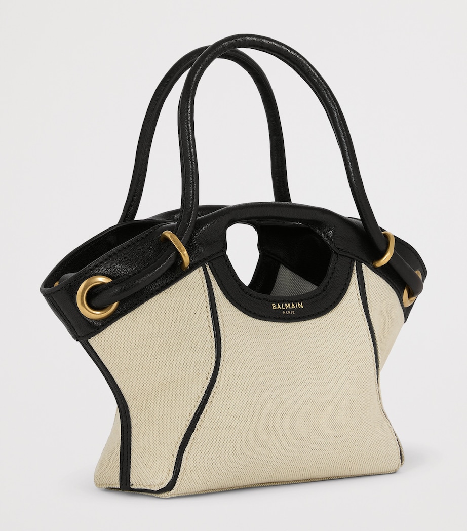 Balmain Womens Small Canvas Tote Bag Gte Naturel / Noir Image 3