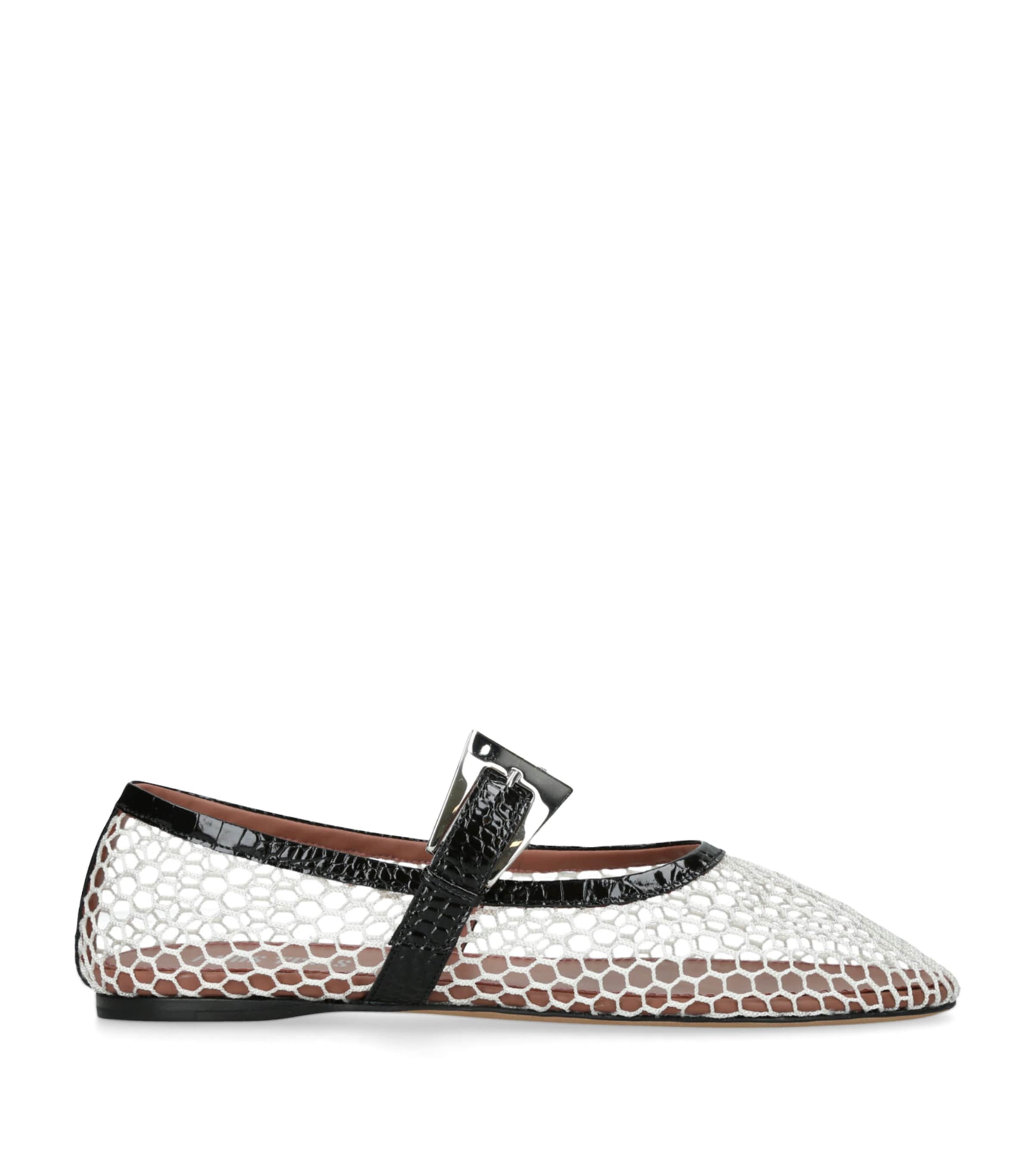 Paris Texas Ballet Flats In White Mesh And Black Croco-embossed Leather In White