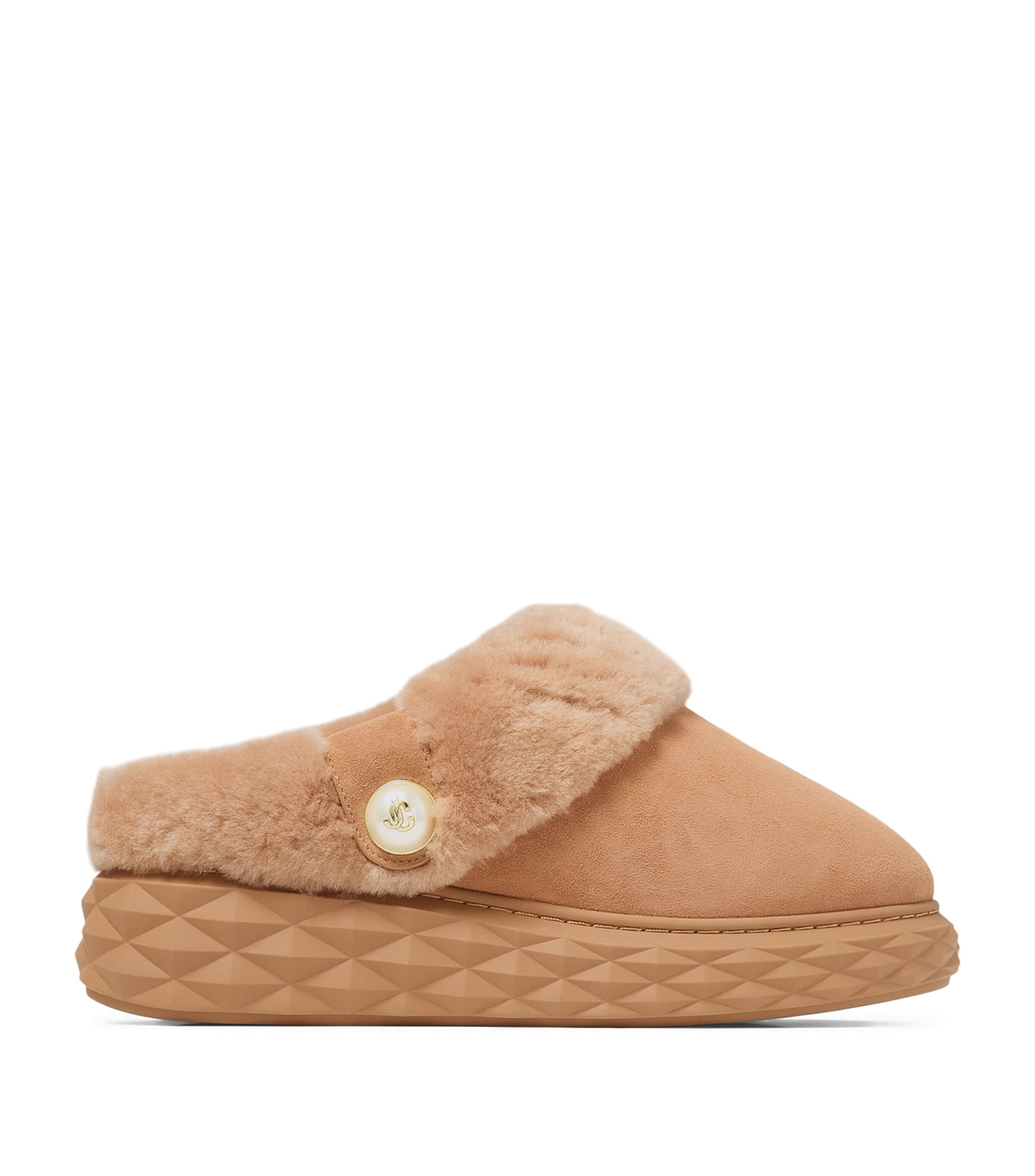 Jimmy Choo Diamond Maxi Suede-shearling Mules In Sand
