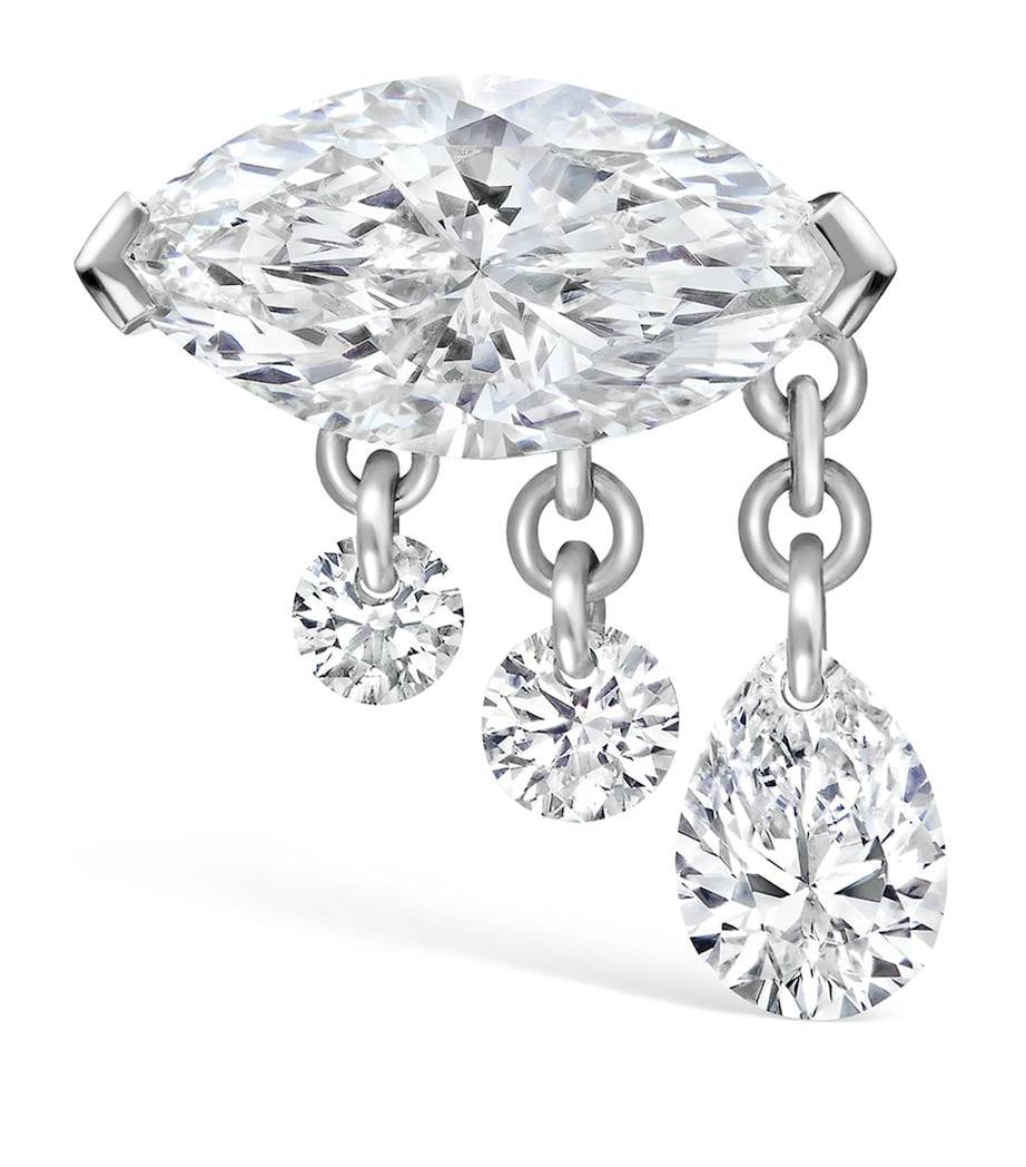 White Gold Triple Teardrop Marquise Diamond Threaded Earring Left (8mm) WHITE GOLD Image 2
