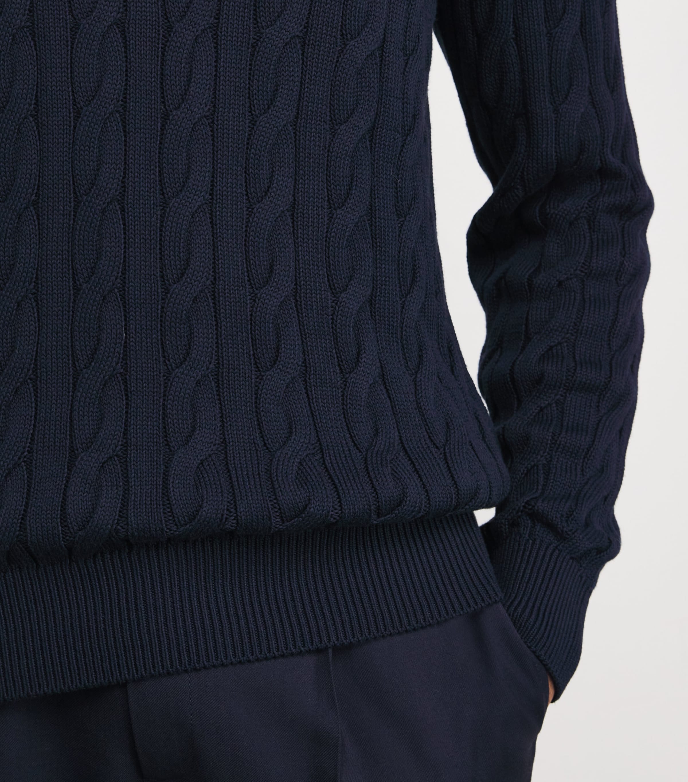Cotton-Silk Cable-Knit Polo Sweater NAVY Image 6
