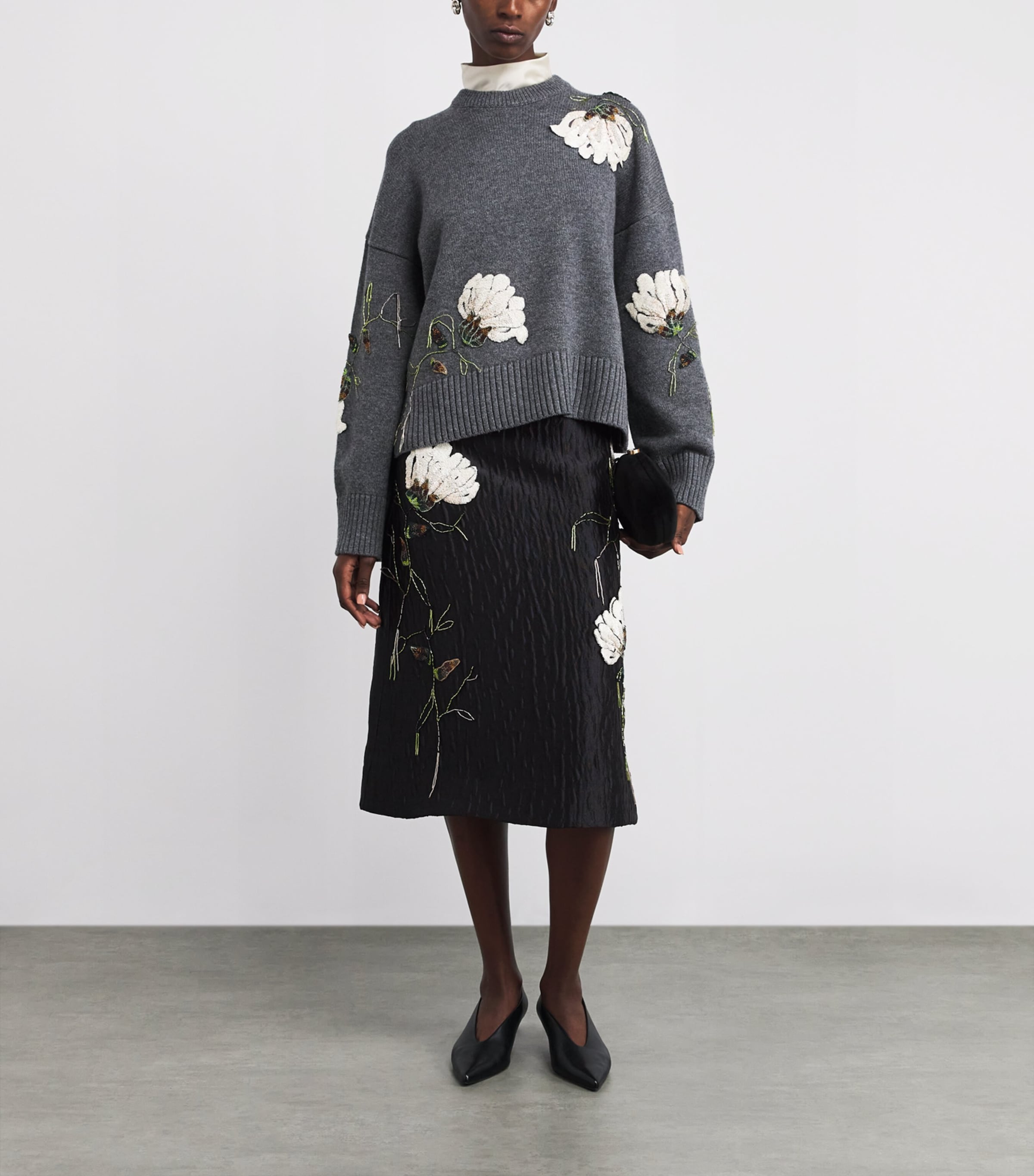 Embellished Wool-Cashmere Dawna Sweater NICKEL MELANGE Image 2