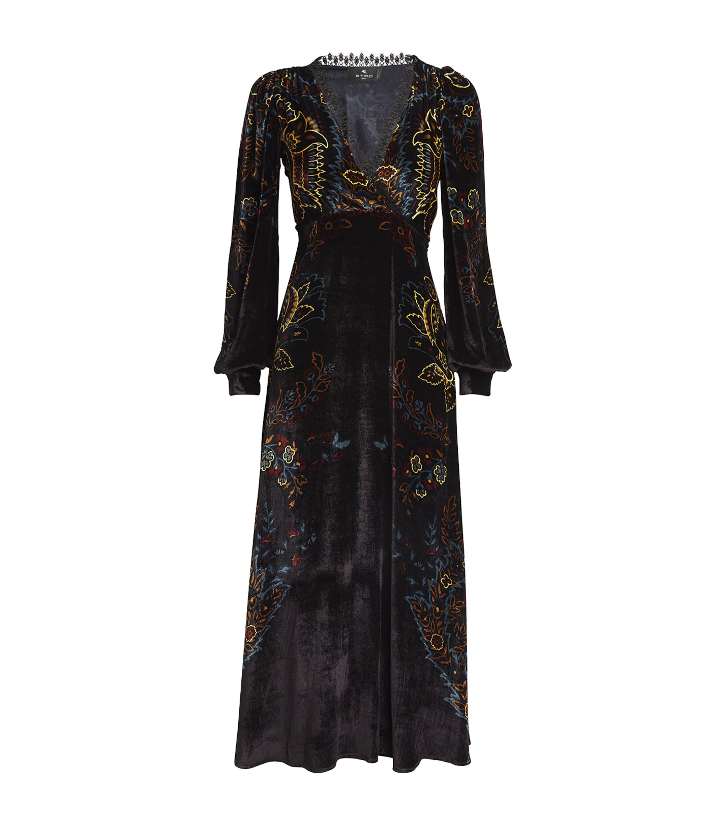 Etro Velvet Printed Dress In Black