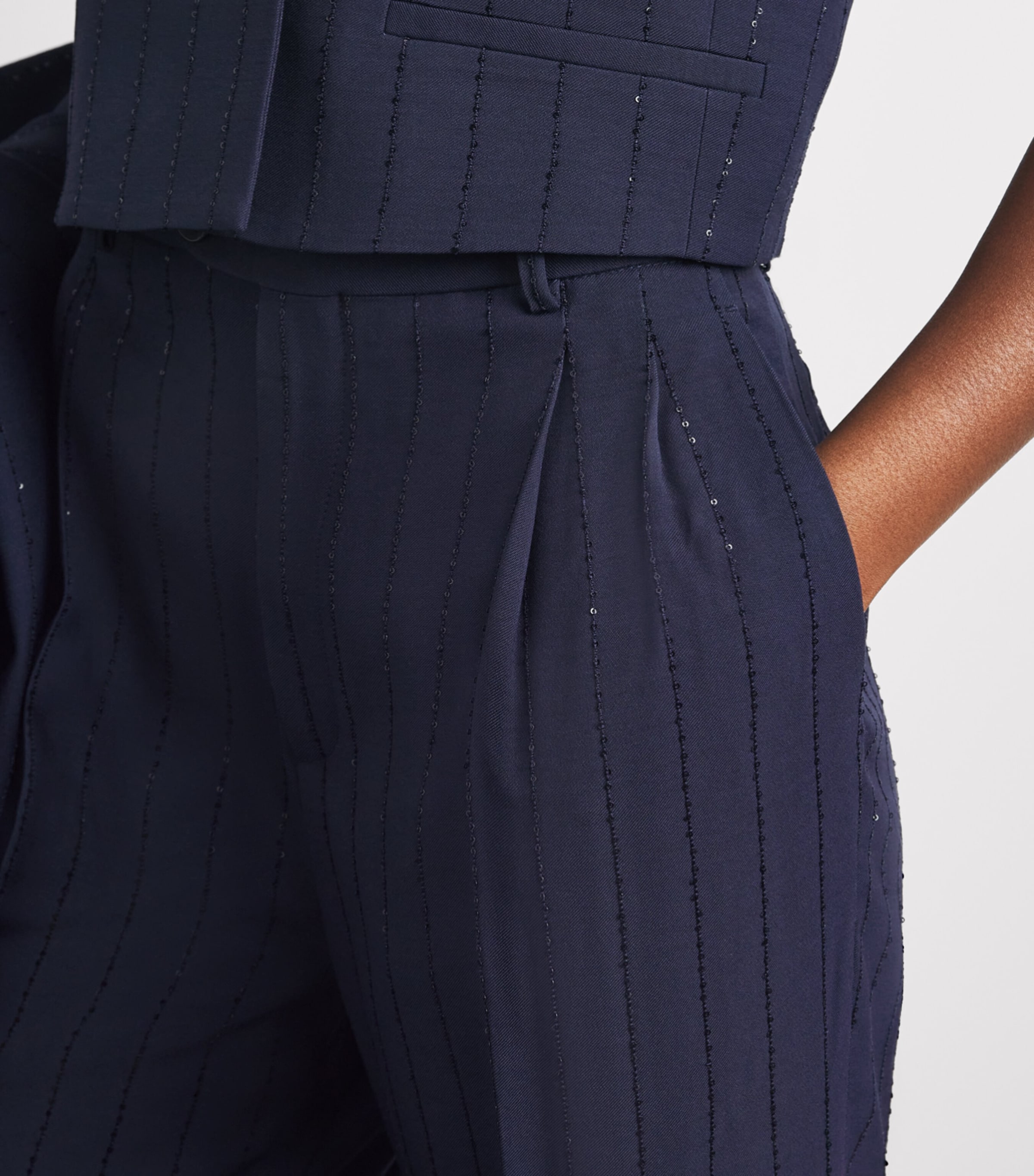 Sandro Paris Womens Embellished Stripe Trousers Dark Navy Image 3
