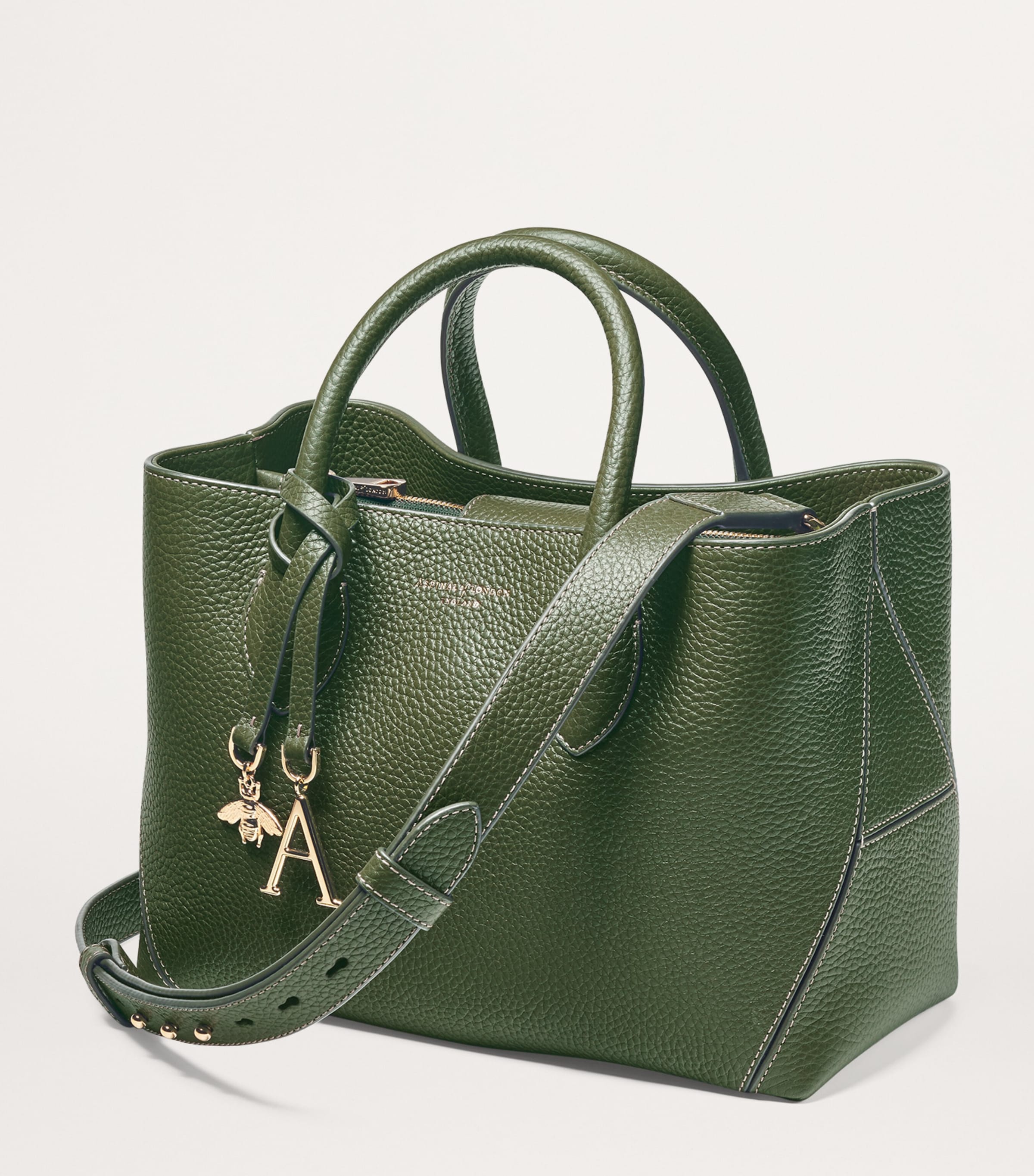 Aspinal Of London Midi Leather London Tote Bag Racing Green Image 2