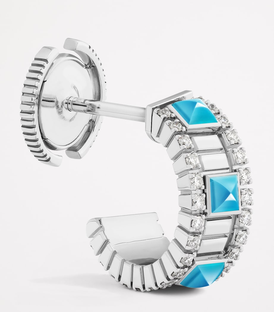 Mini White Gold, Diamond and Turquoise Life Hoop Earrings WHITE GOLD Image 2