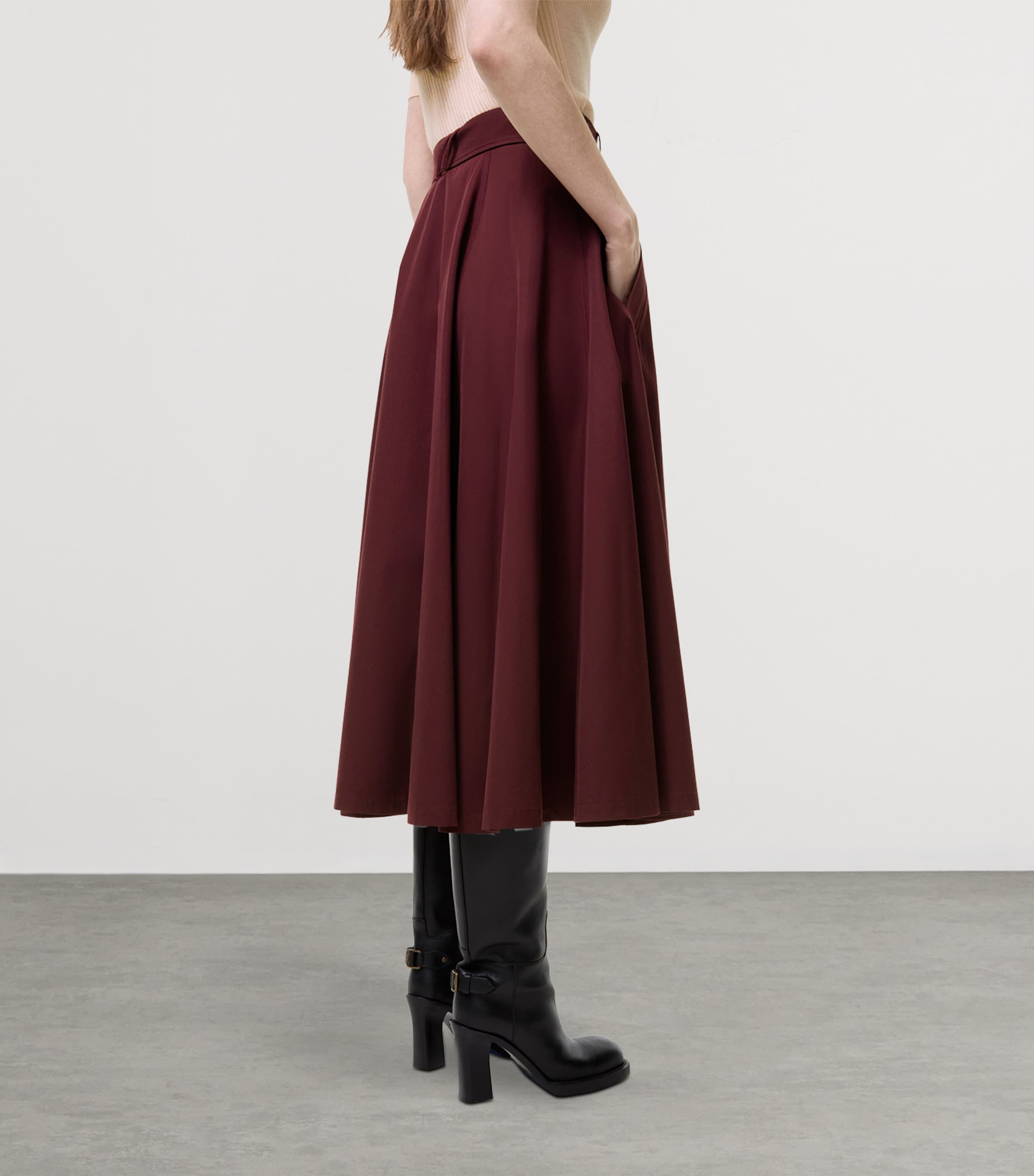 Burberry Womens Gabardine Midi Skirt Vineyard Red Image 3