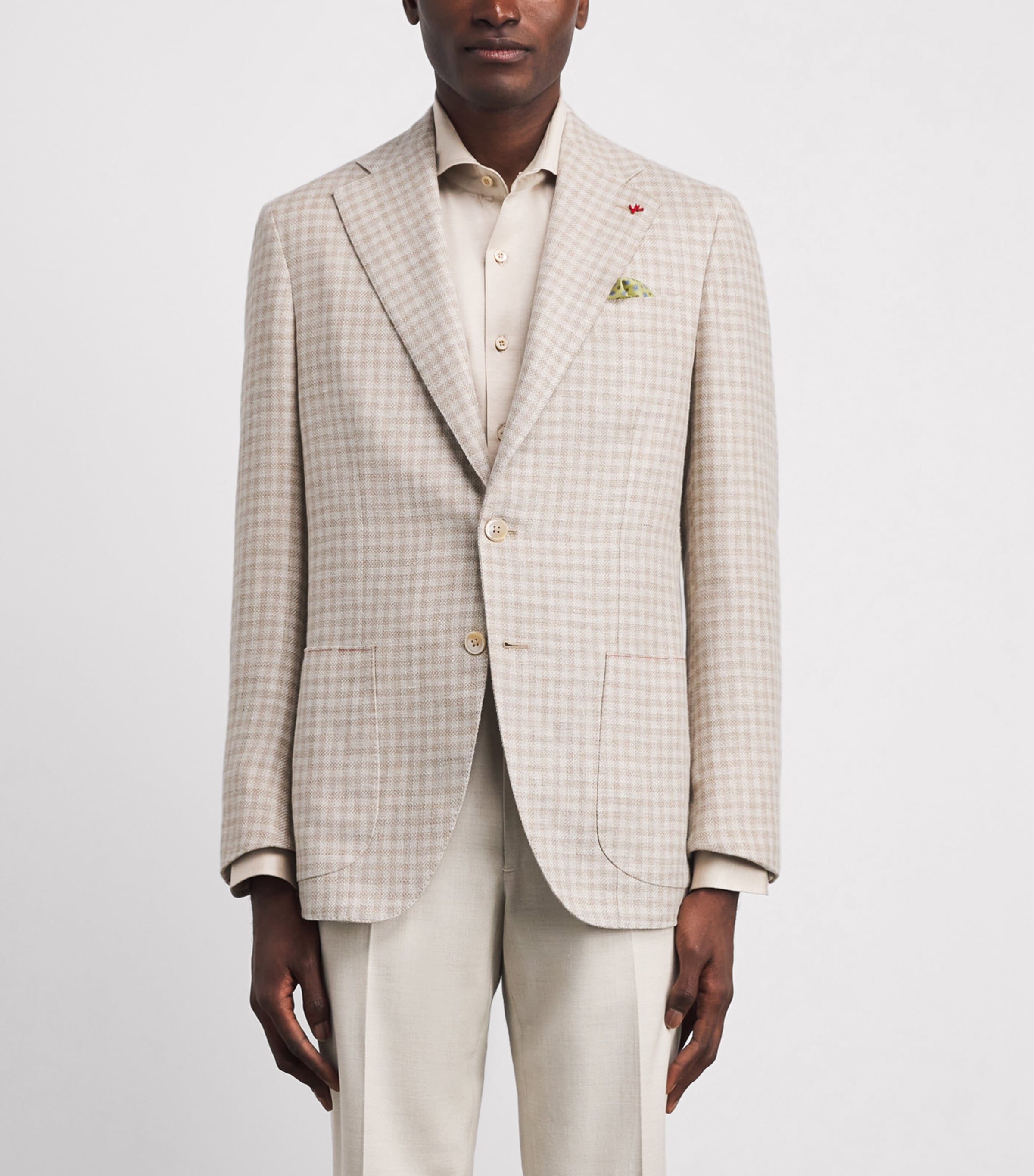 Isaia Mens Linen-Wool-Silk Check Blazer Image 4