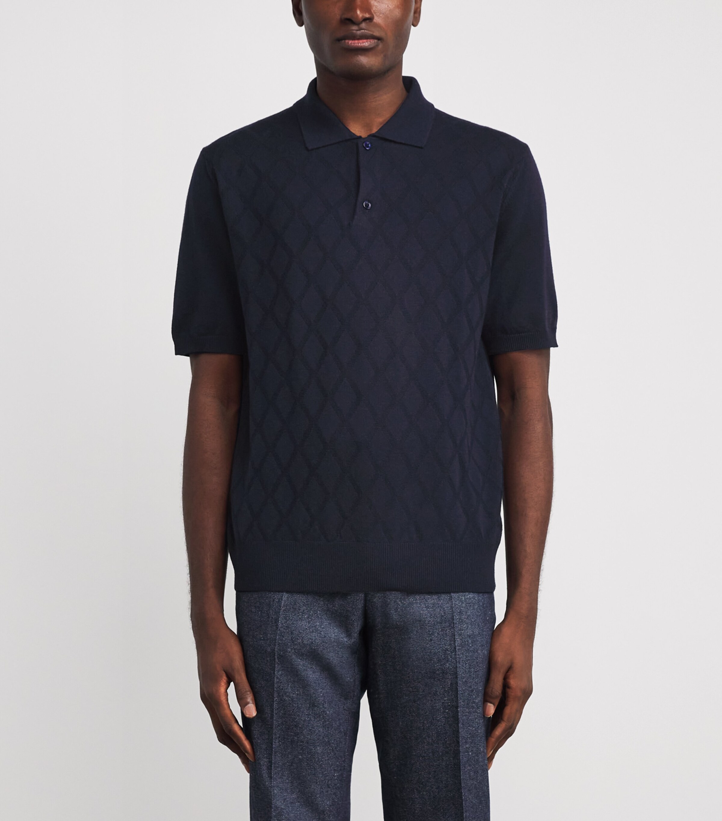 Canali Mens Merino Wool Jacquard Polo Shirt Image 3
