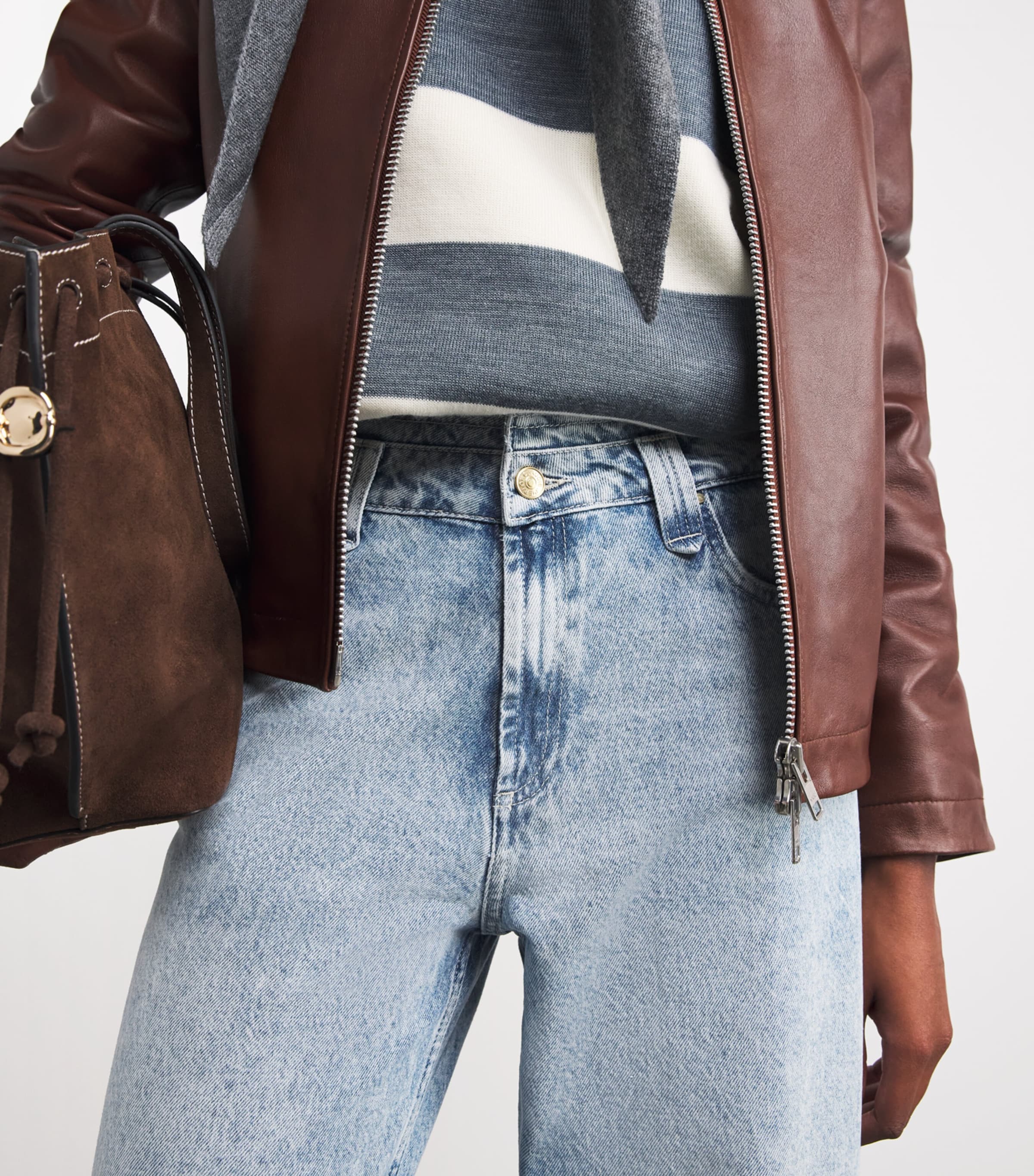 Acid Wash Straight Jeans BLUE DENIM Image 6