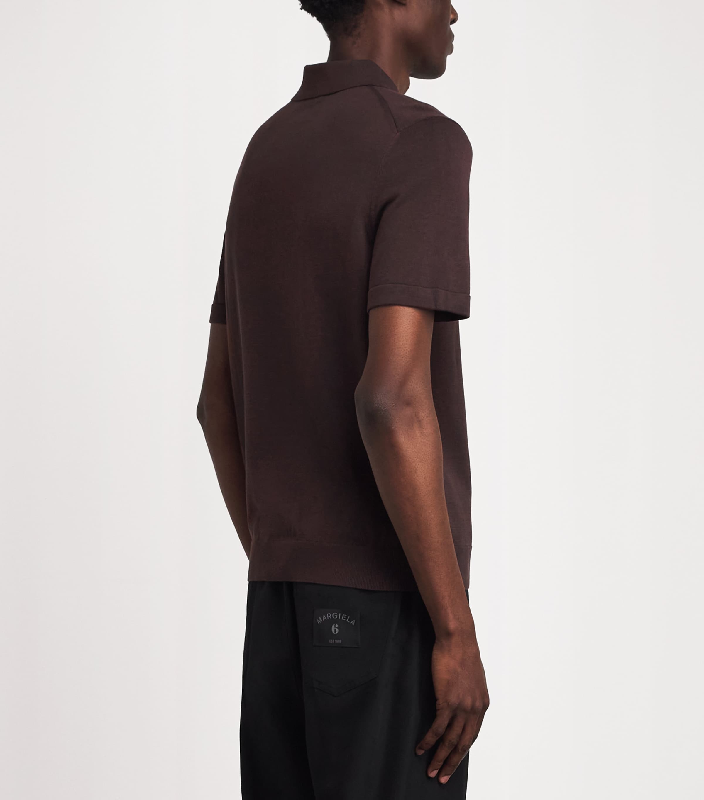 Sandro Paris Mens Knitted Polo Shirt Chocolate Image 5