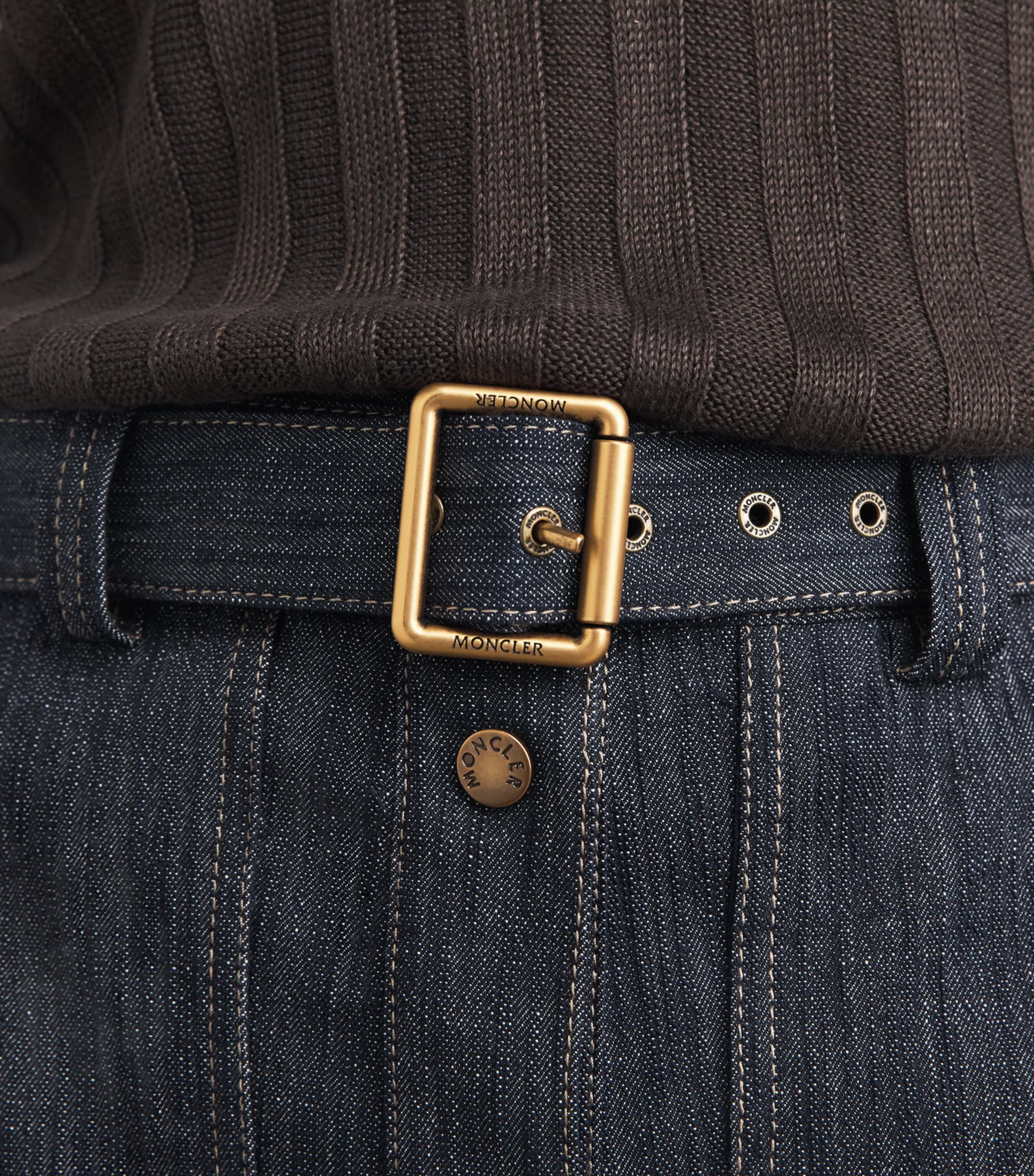 Moncler Womens Denim Belted Midi Skirt Image 3