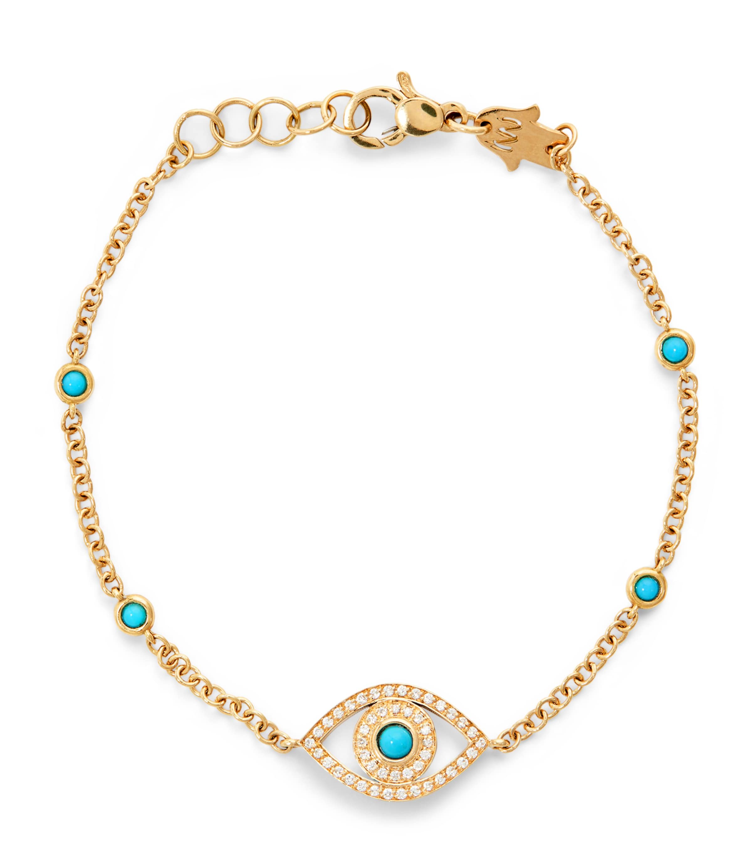 Netali Nissim Yellow Gold, Turquoise And Diamond Mini Eye Bracelet In Gold